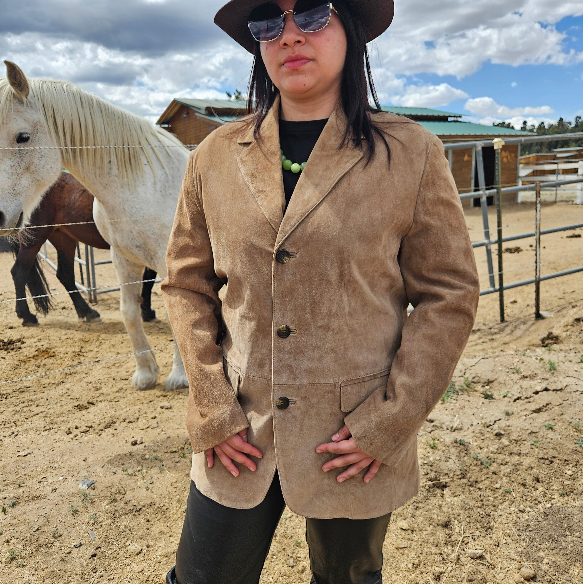 Vintage 80's Pendleton Unisex Camel Tone Pig Leather Blazer Size M