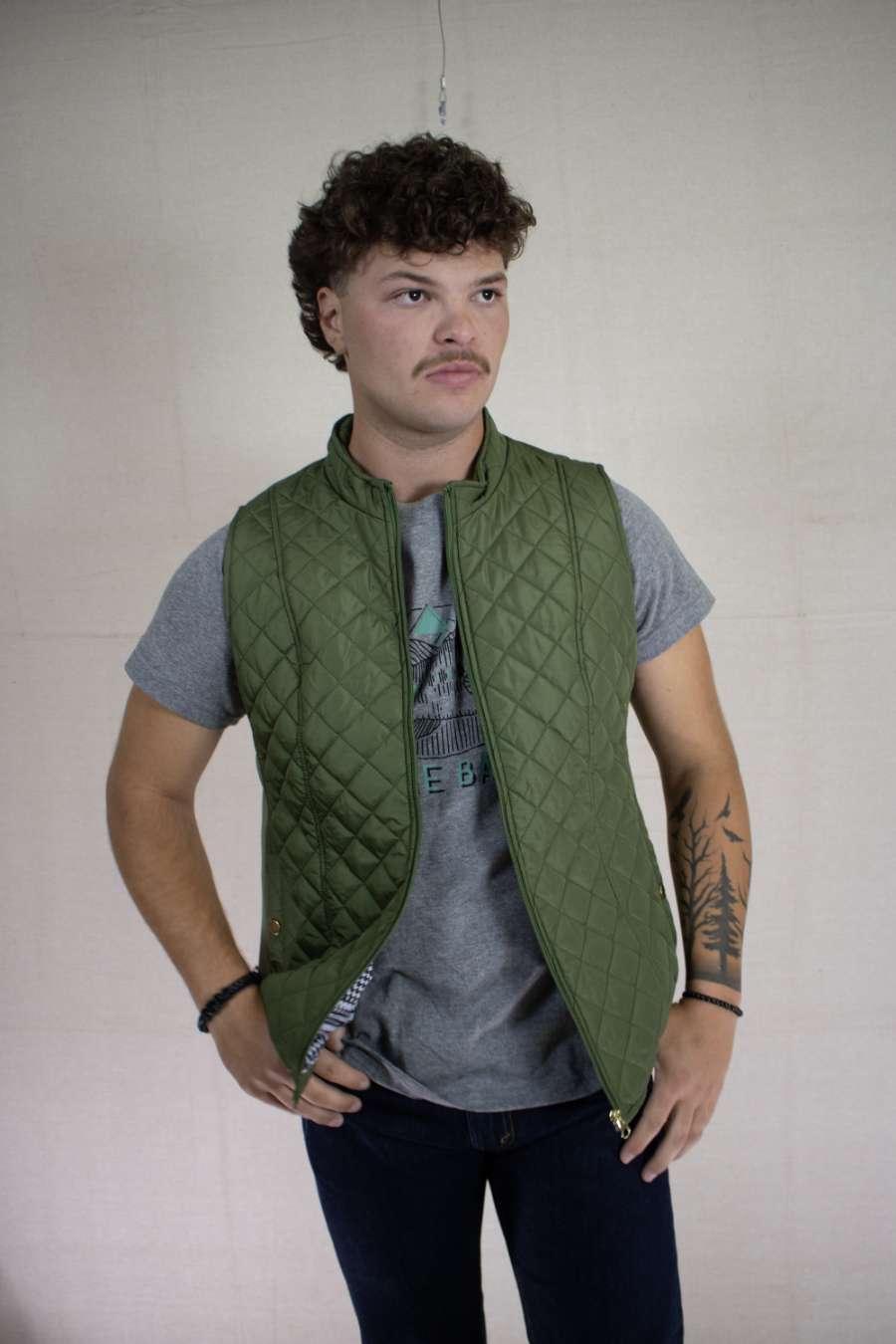 Kim Rogers Quilted Ribbed Vest Olive.