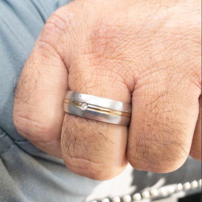 Titanium 14k Gold Inlay Diamond Band Ring Precious Metal Fine Jewelry