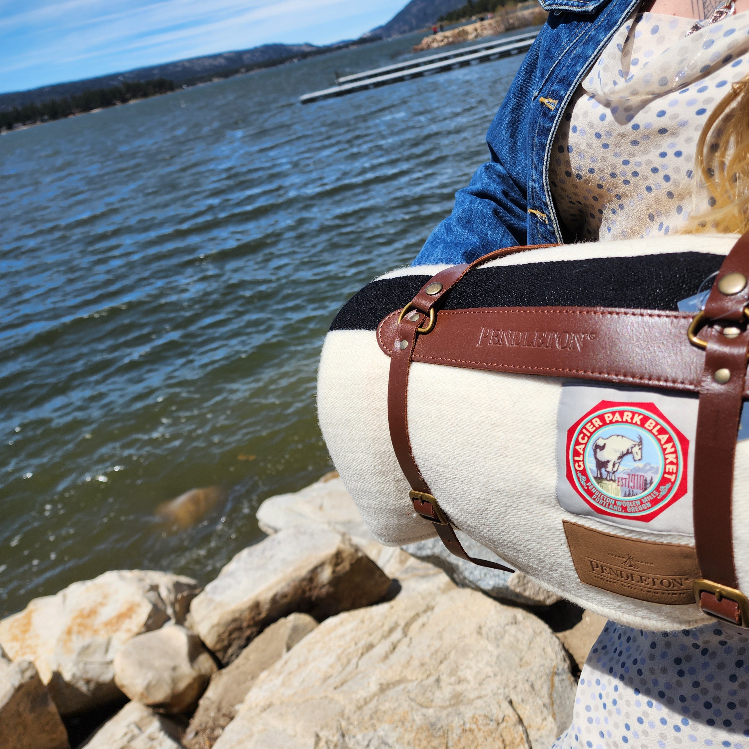 Pendleton National Park Throw Blanket with Leather Strap Acadia Classic Multi Color Stripes