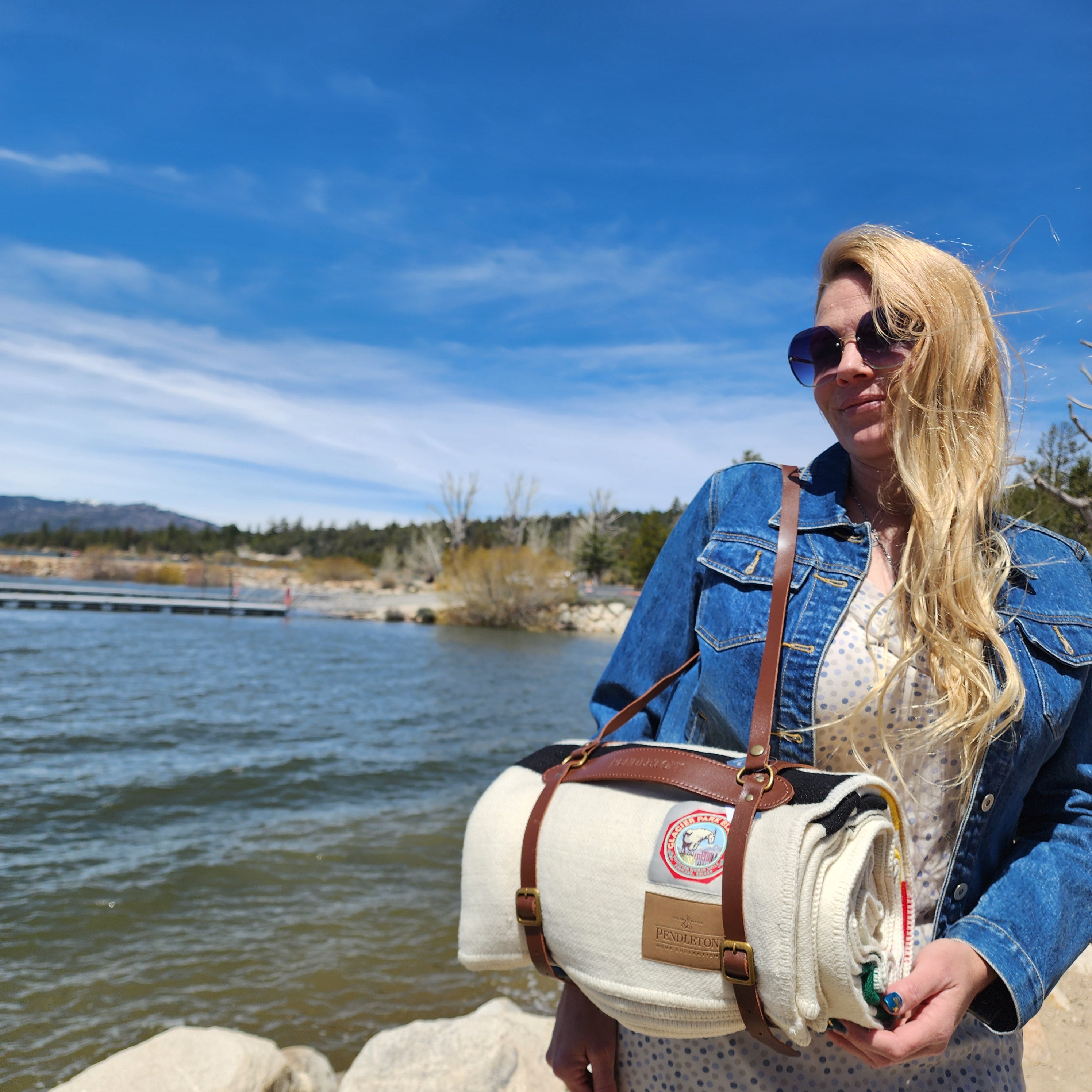 Pendleton National Park Throw Blanket with Leather Strap Acadia Classic Multi Color Stripes
