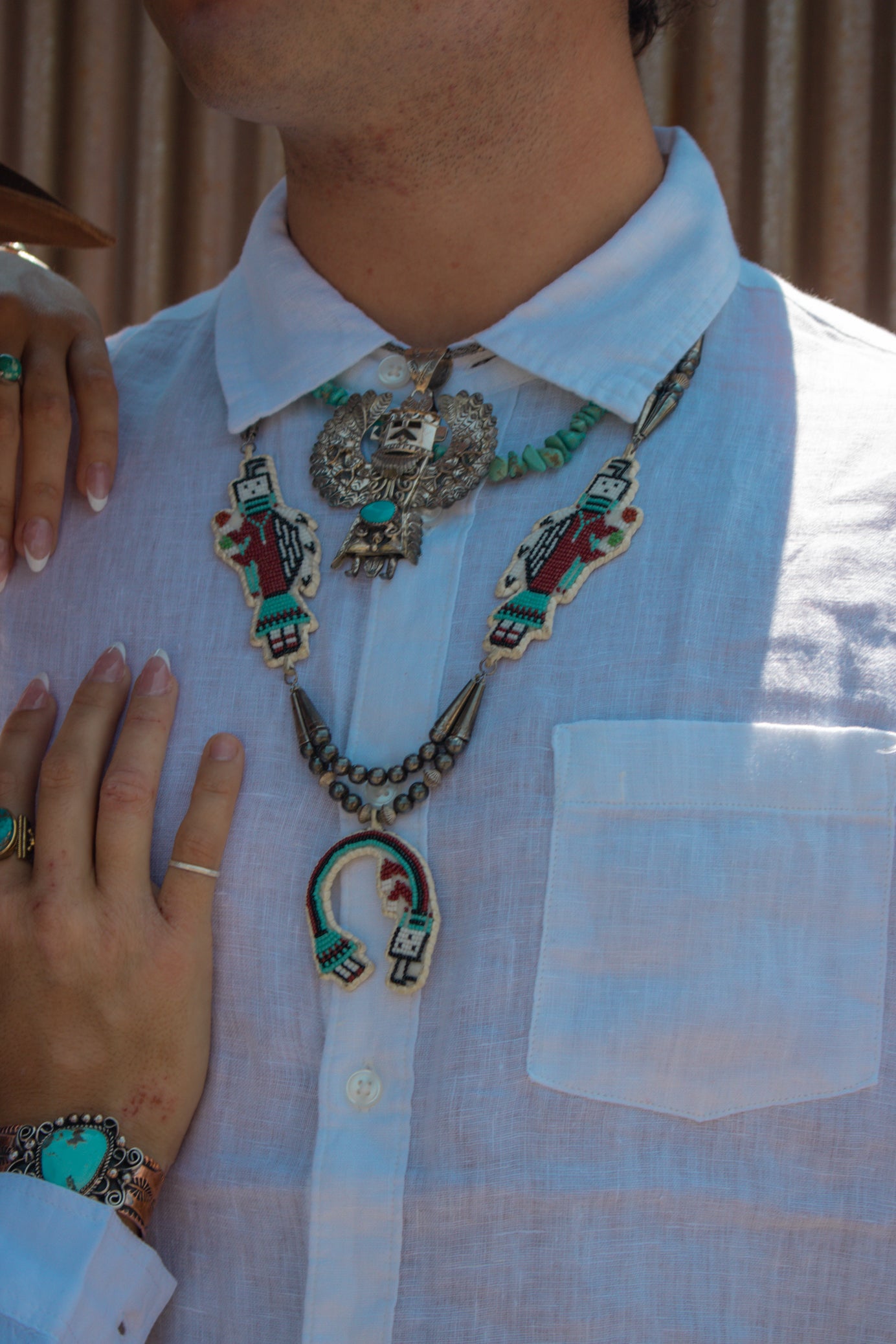 Vintage Hand-stitched Navajo Pearl Yei Necklace