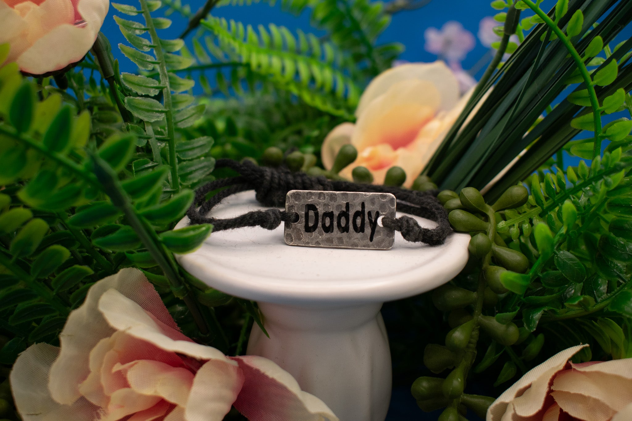 Black Jute Cord with Aluminum "Daddy" Charm Adjustable Bracelet
