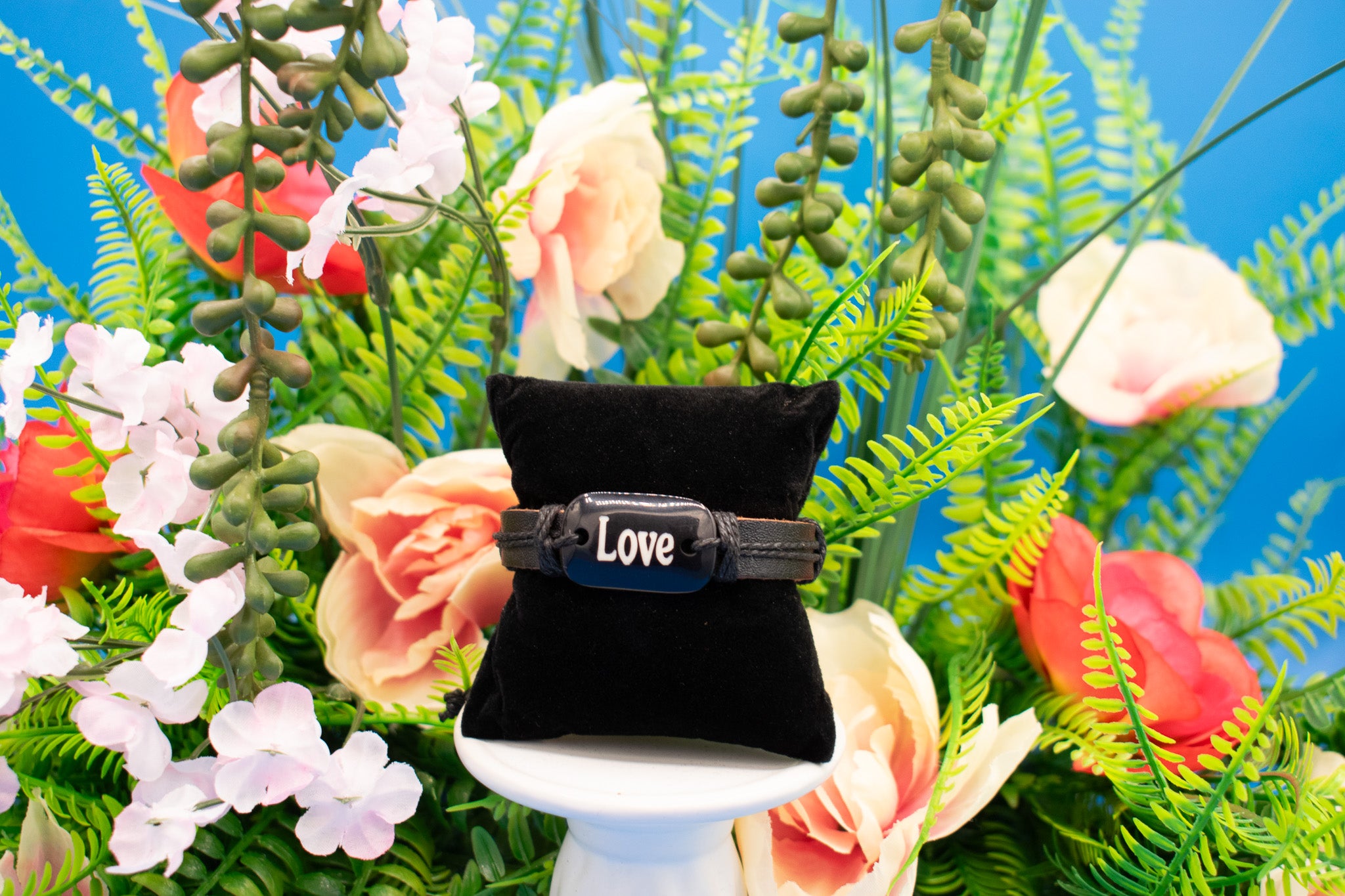 Leather Strap "Love" Charm Adjustable Bracelet