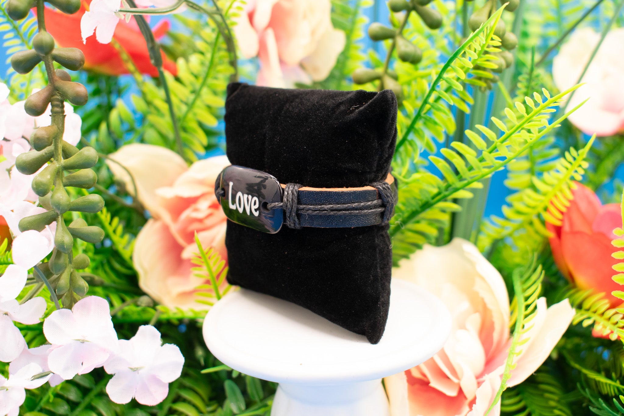 Leather Strap "Love" Charm Adjustable Bracelet