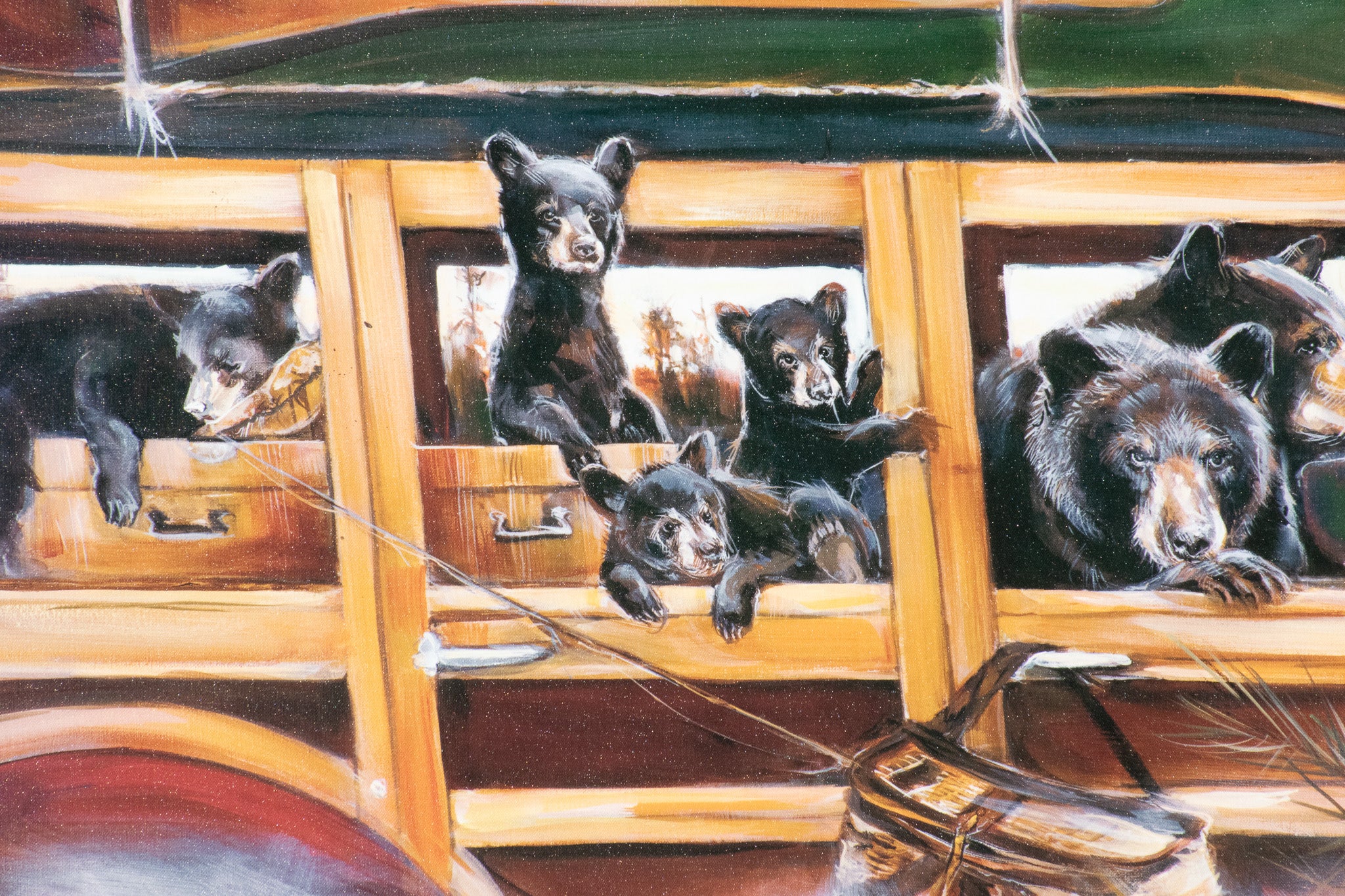 Bears in a Woody Station Wagon Titled "Heading Home " Canvas Transfer By Marilynn Dwyer Mason