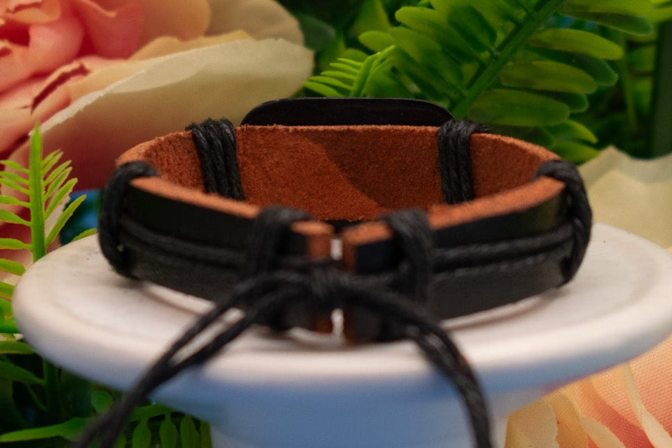 Leather Adjustable Bracelet with "Om" Symbol Charm