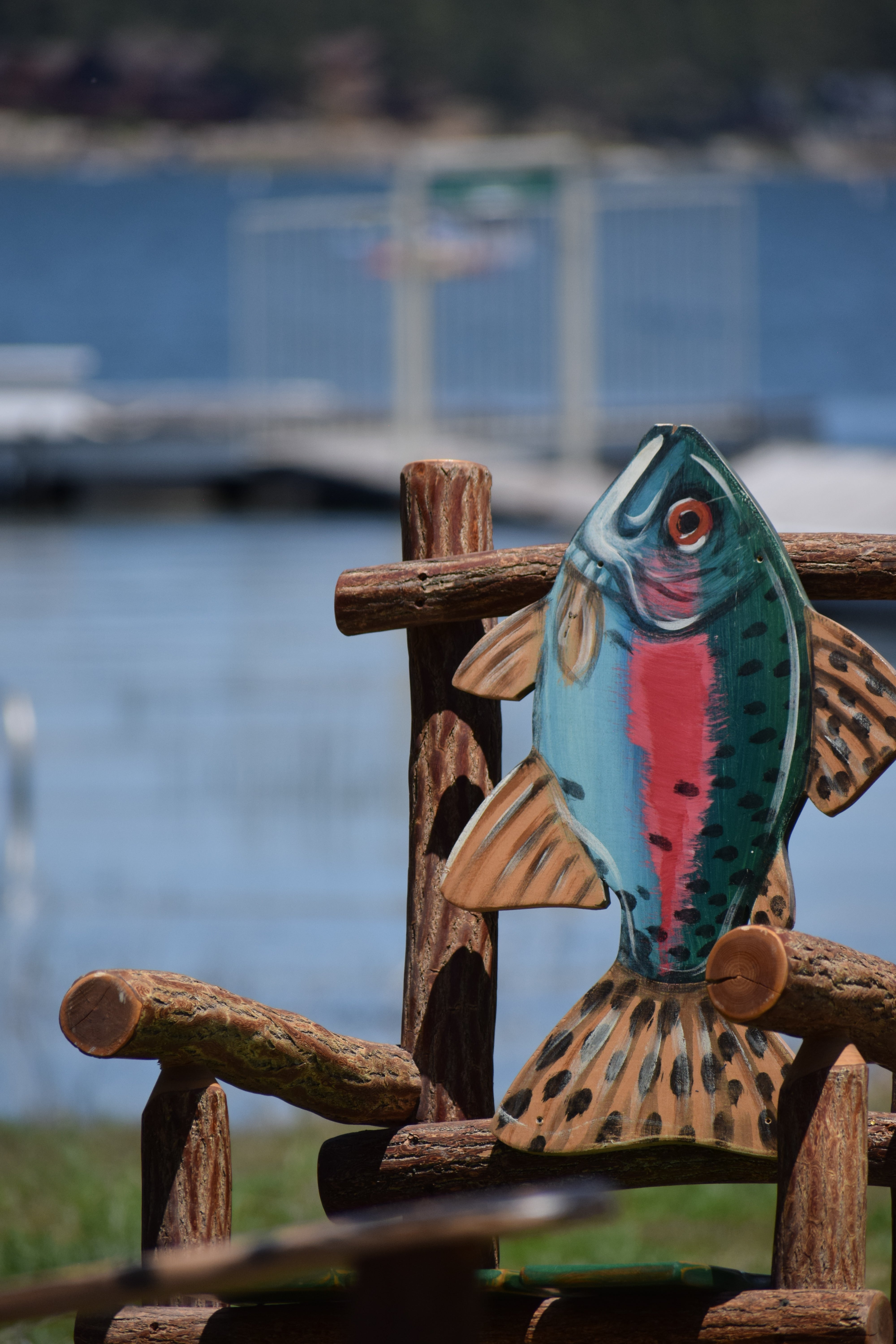 Natural Log Chair with a Rainbow Trout Back