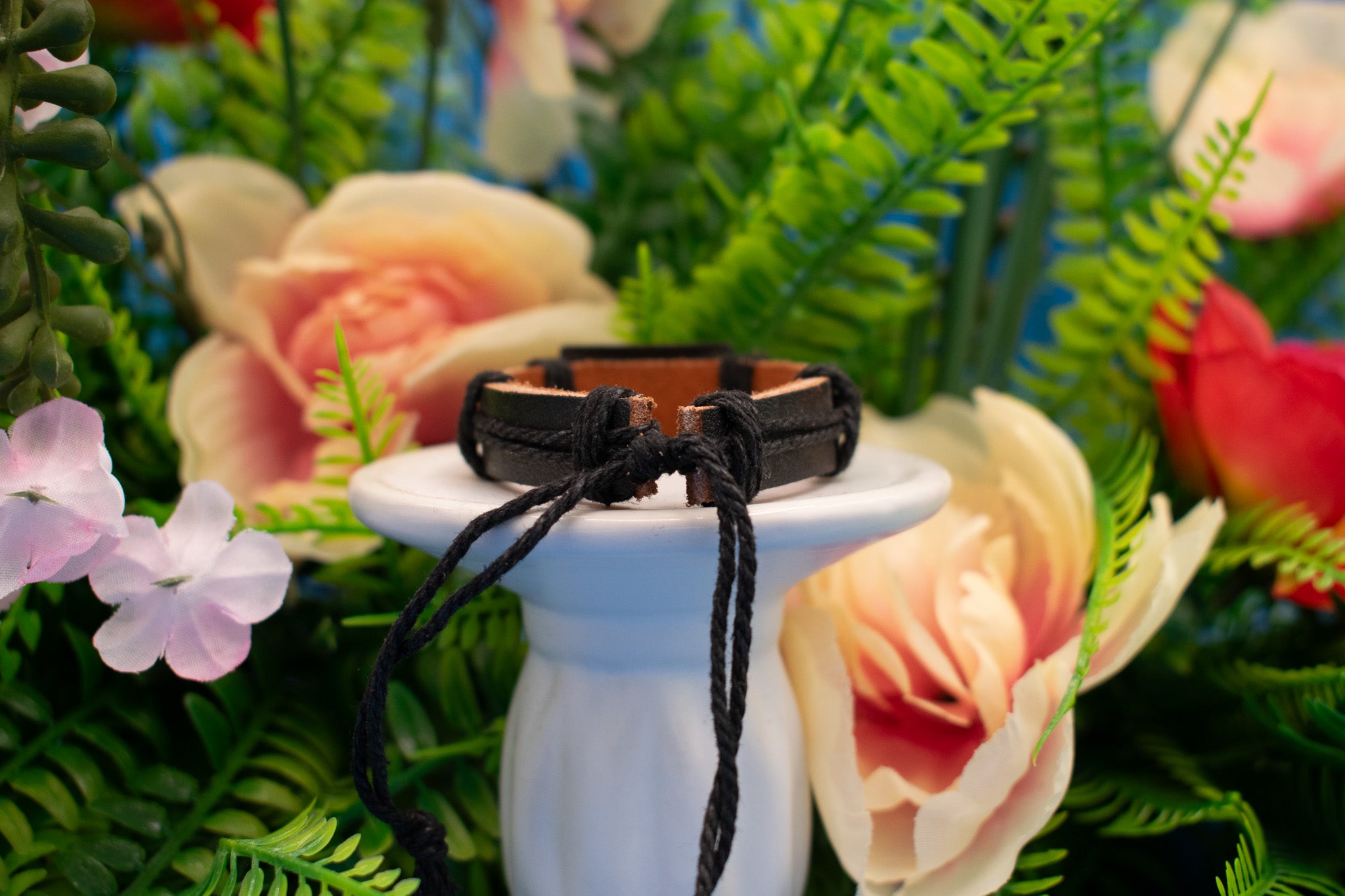 Leather Adjustable Bracelet with "Om" Symbol Charm