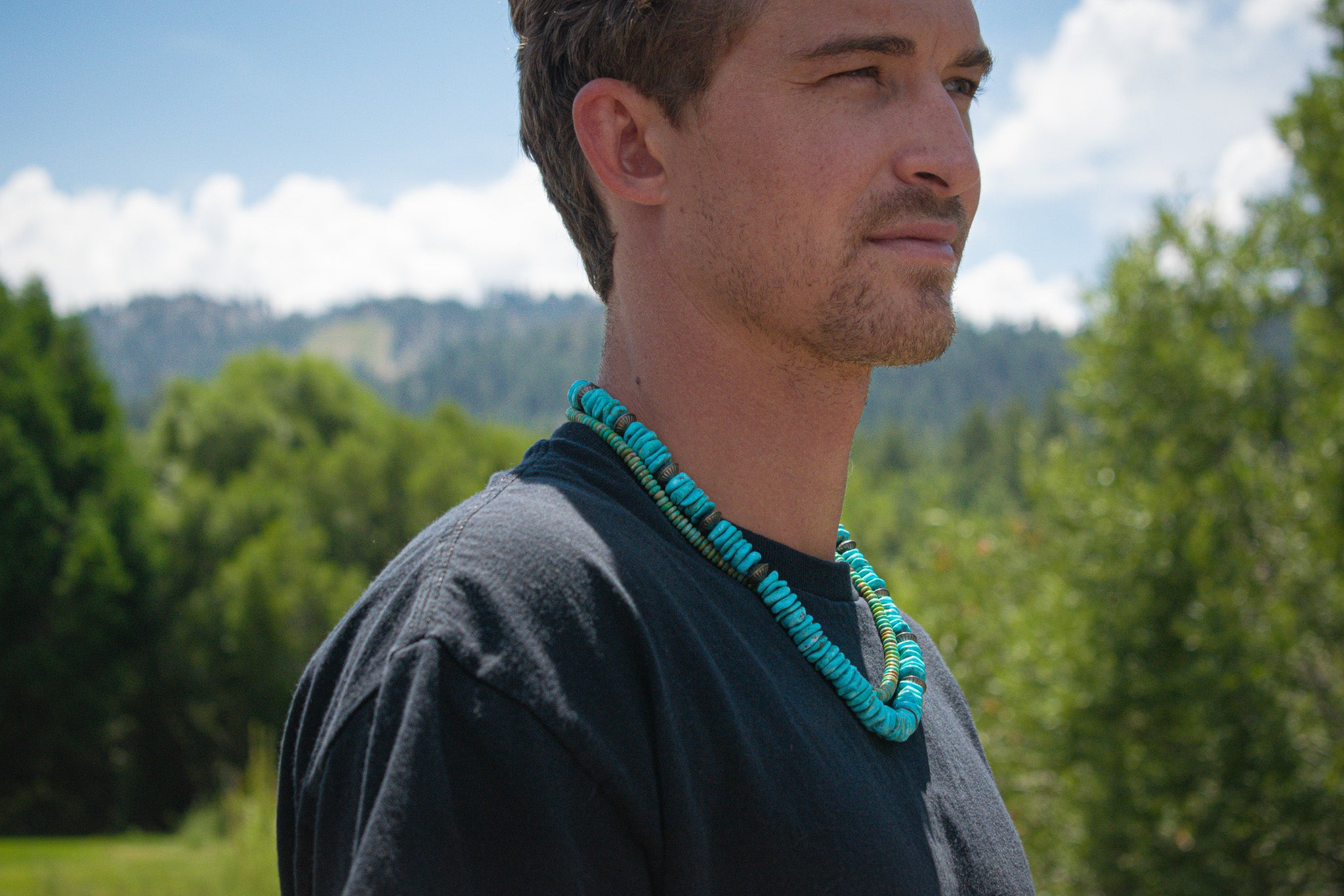 Vintage Turquoise Pearl Fluted Sterling Silver Necklace