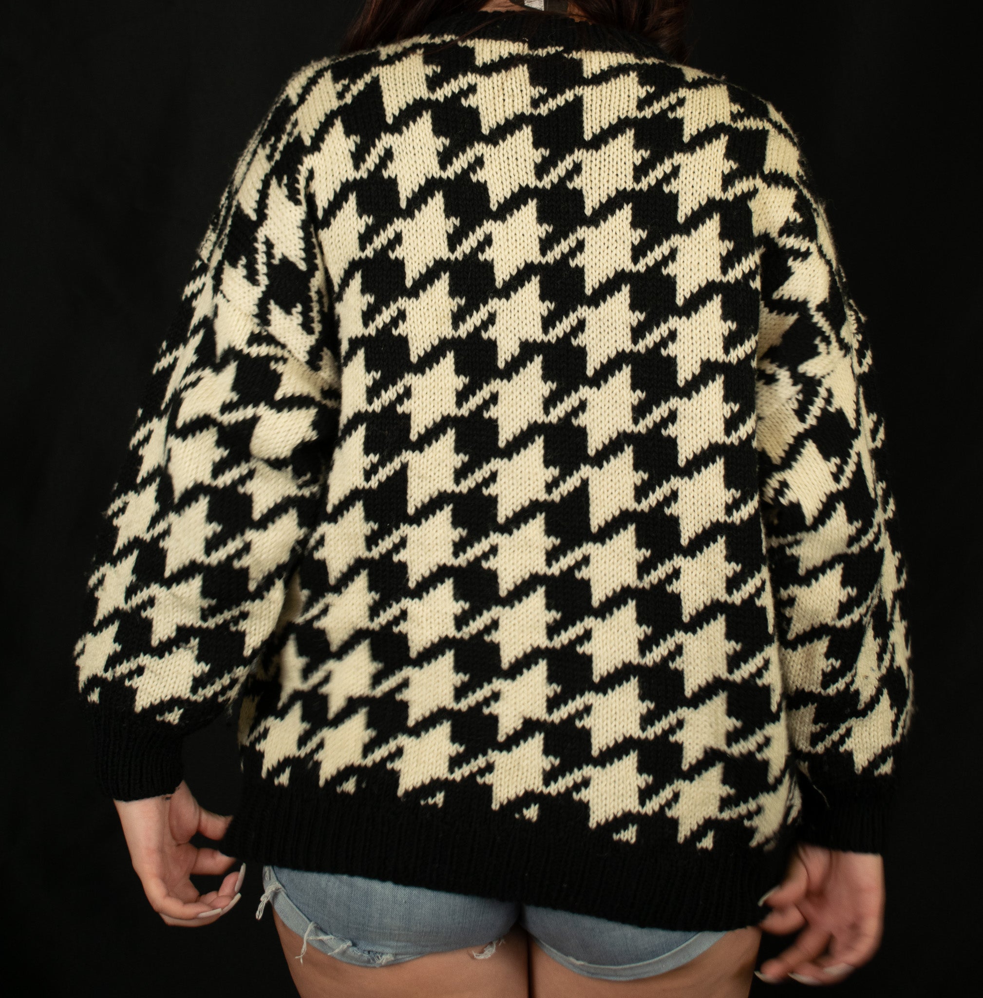 Naf Naf Tricote Black & White Sweater with 3 Different Colored Piggies Spelling N-A-F on Their Tummies