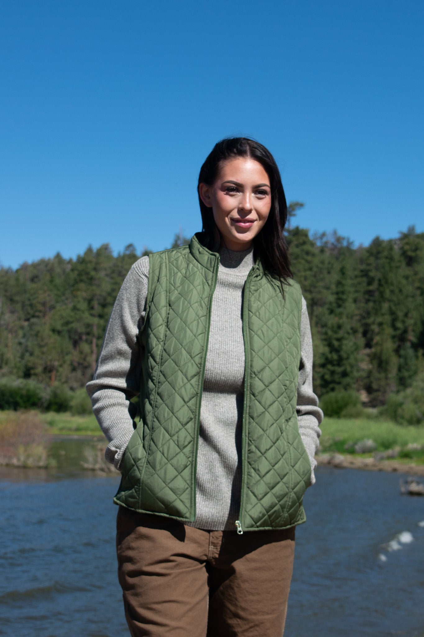 Kim Rogers Quilted Ribbed Vest Olive.