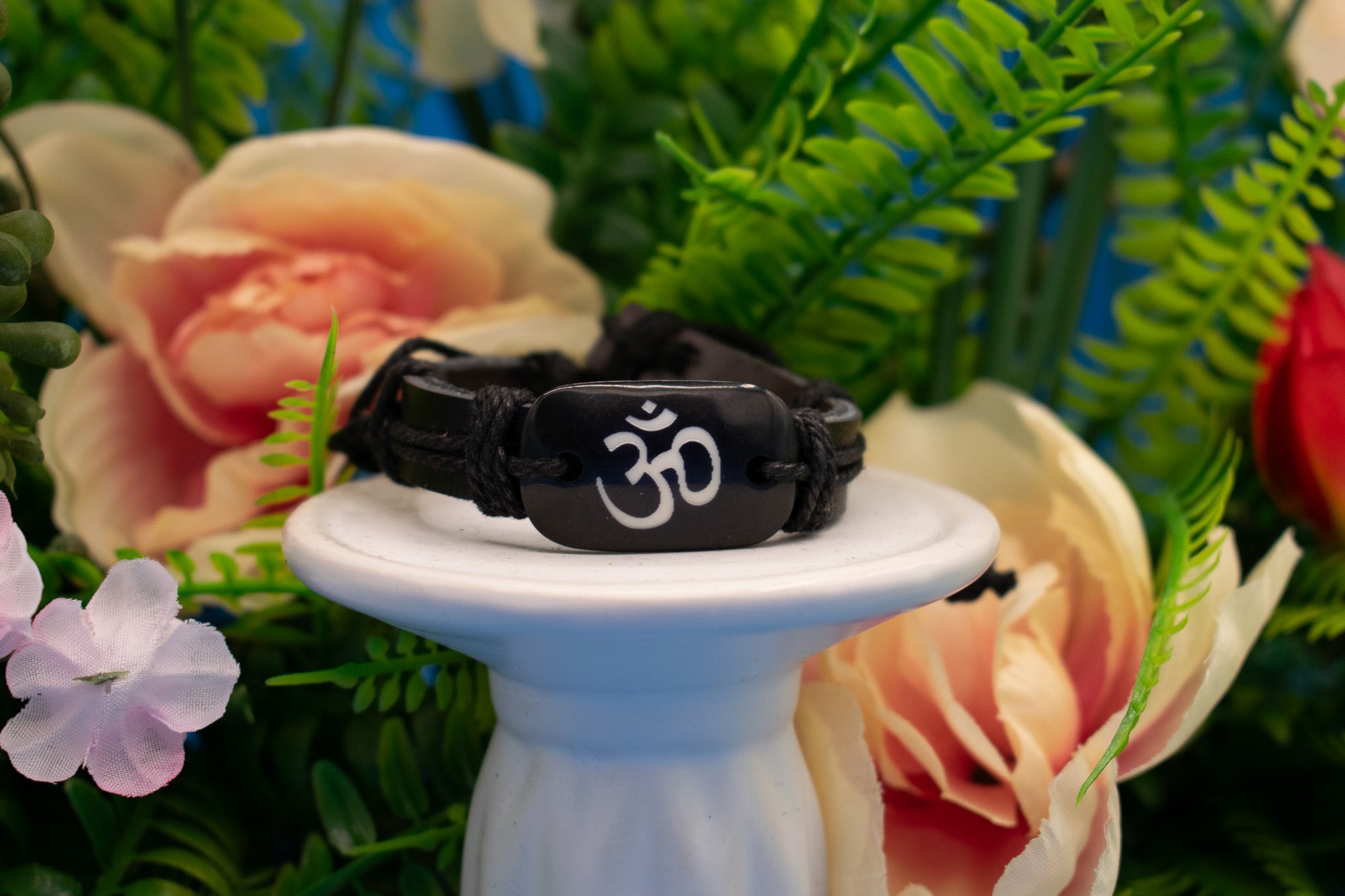 Leather Adjustable Bracelet with "Om" Symbol Charm