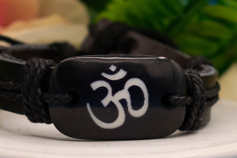 Leather Adjustable Bracelet with "Om" Symbol Charm