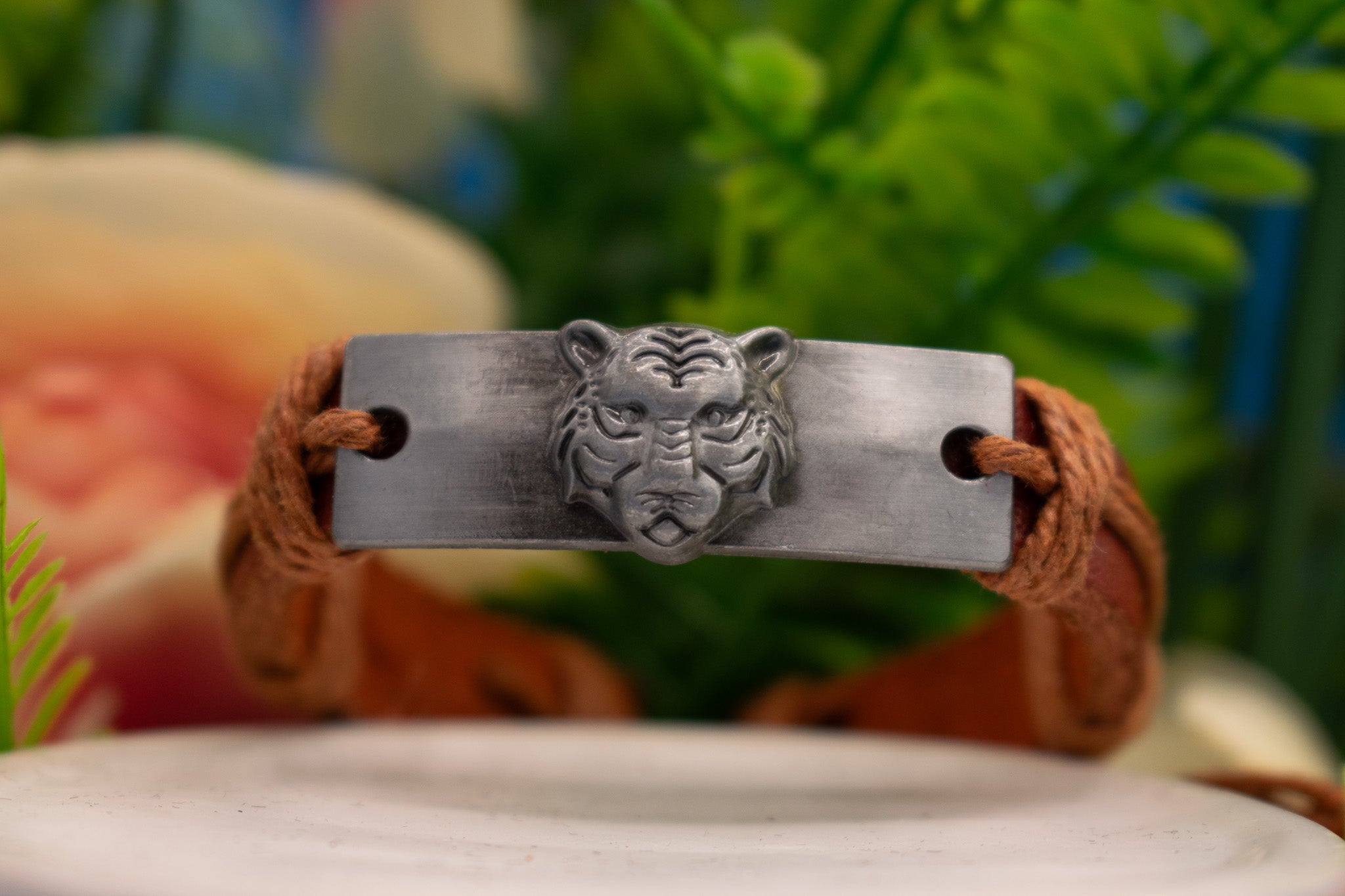 Tiger Charm Leather Adjustable Bracelet