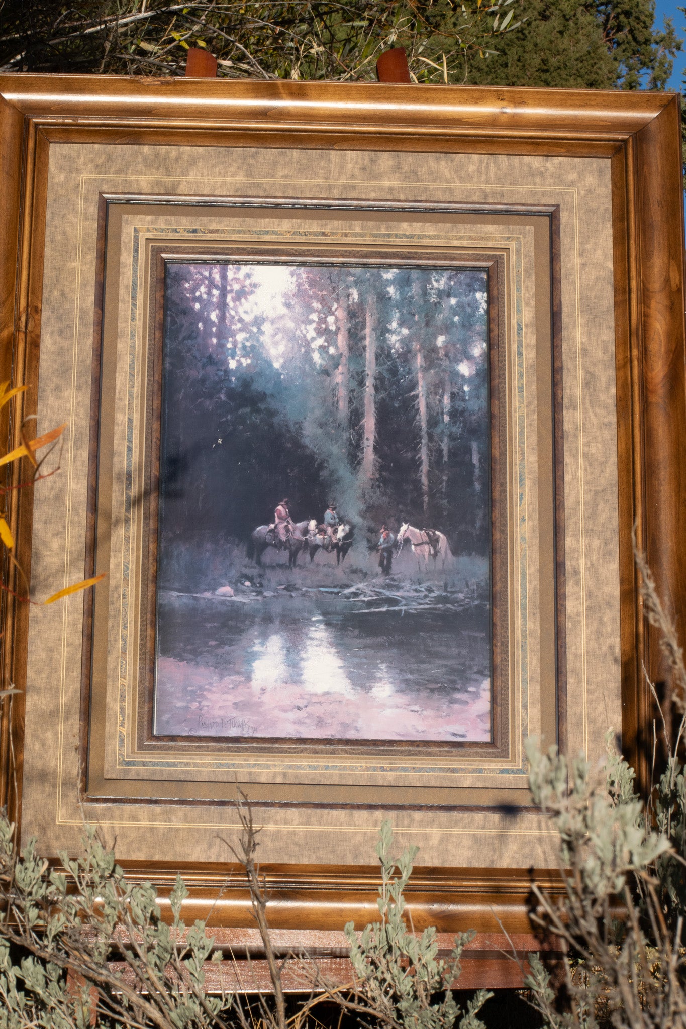 Cowboys Resting with Horses at the River by Artist Richard D. Thomas