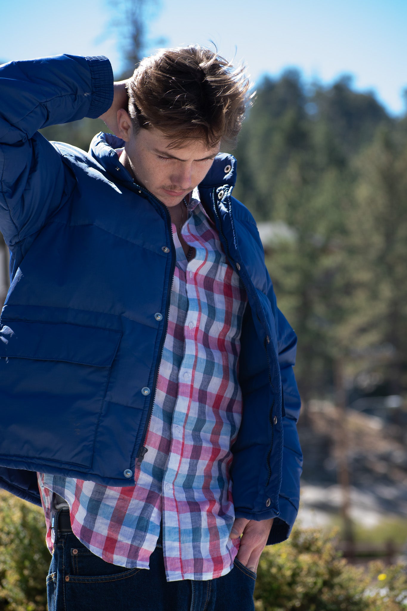 Contender Blue Nylon Winter Jacket, Size Large.