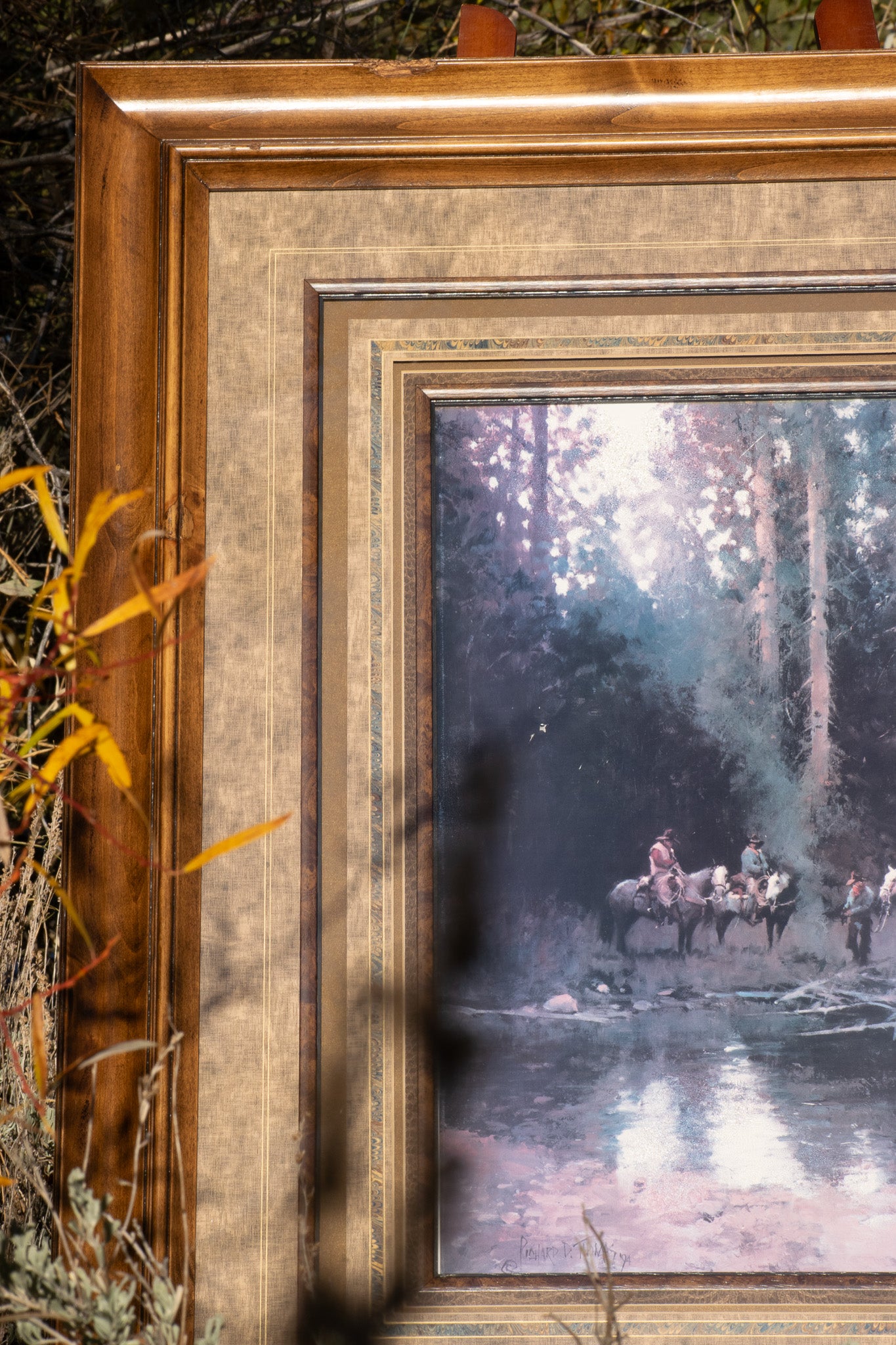 Cowboys Resting with Horses at the River by Artist Richard D. Thomas