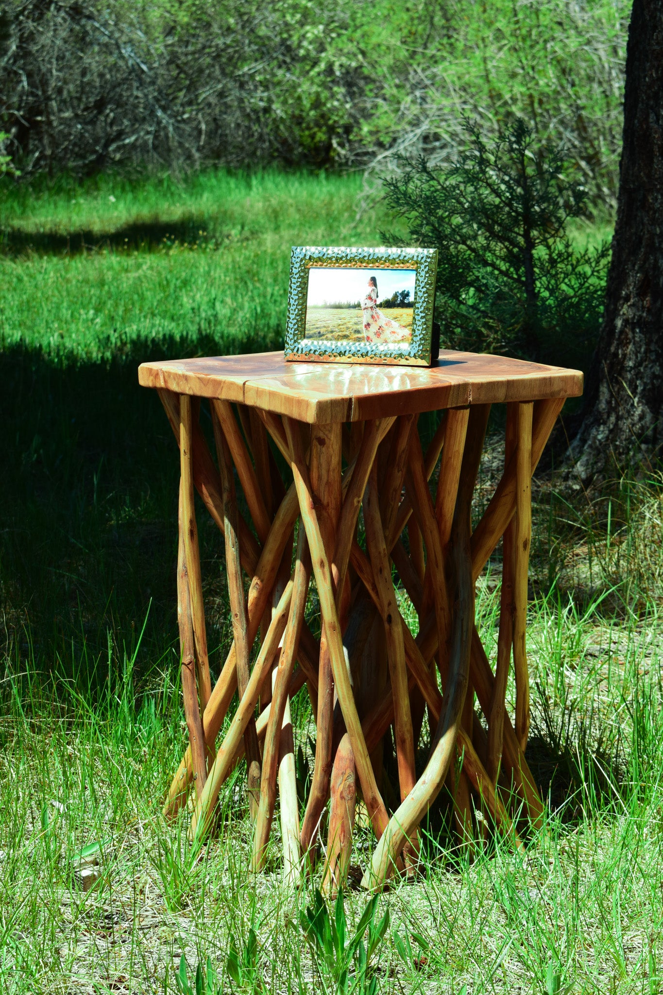 Beautifully Crafted Wood Nautica Side Table with Real Tree-Branch Limbs