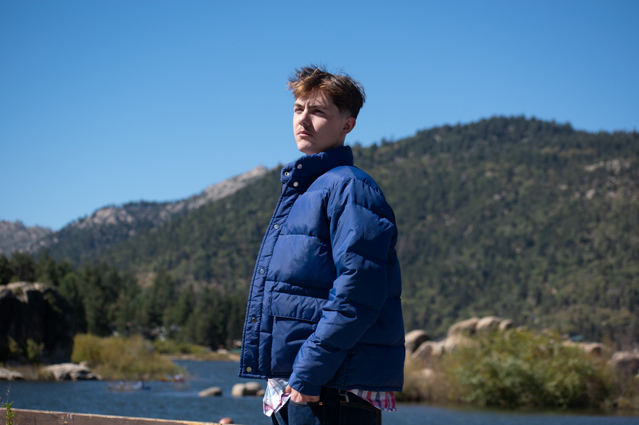 Contender Blue Nylon Winter Jacket, Size Large.