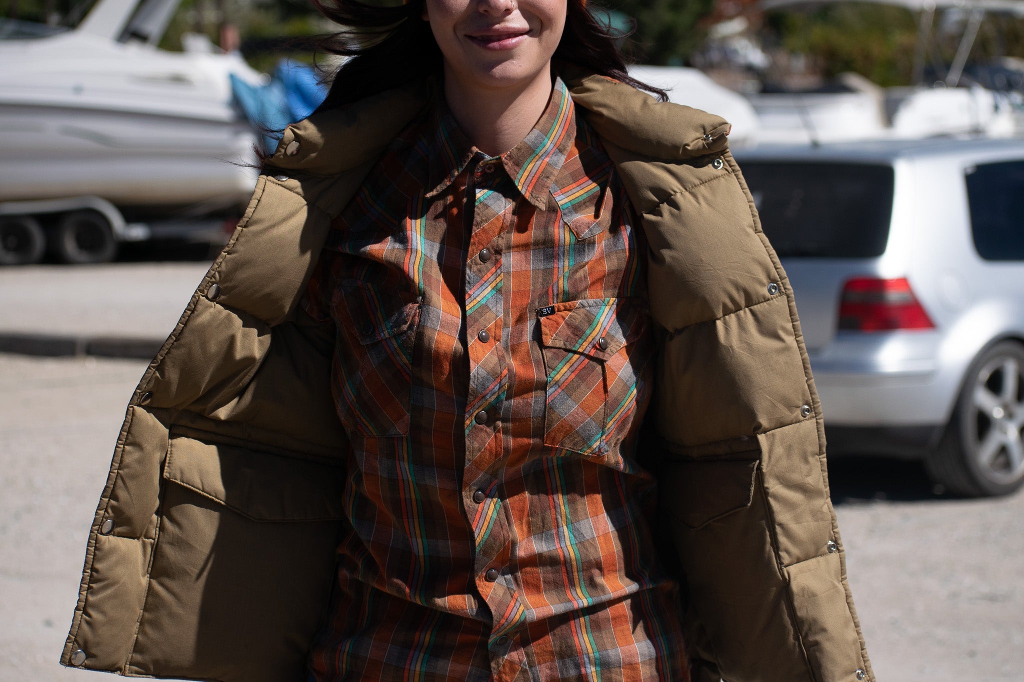Wester Long Sleeve Flannel – Rusty Orange with Browns, Yellows & Greens, Salt Valley, Small.