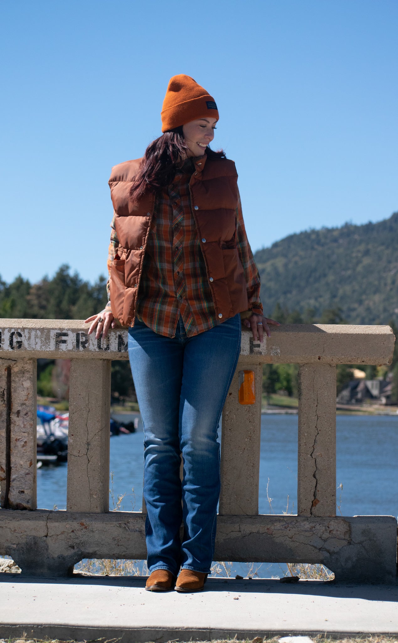 Wester Long Sleeve Flannel – Rusty Orange with Browns, Yellows & Greens, Salt Valley, Small.