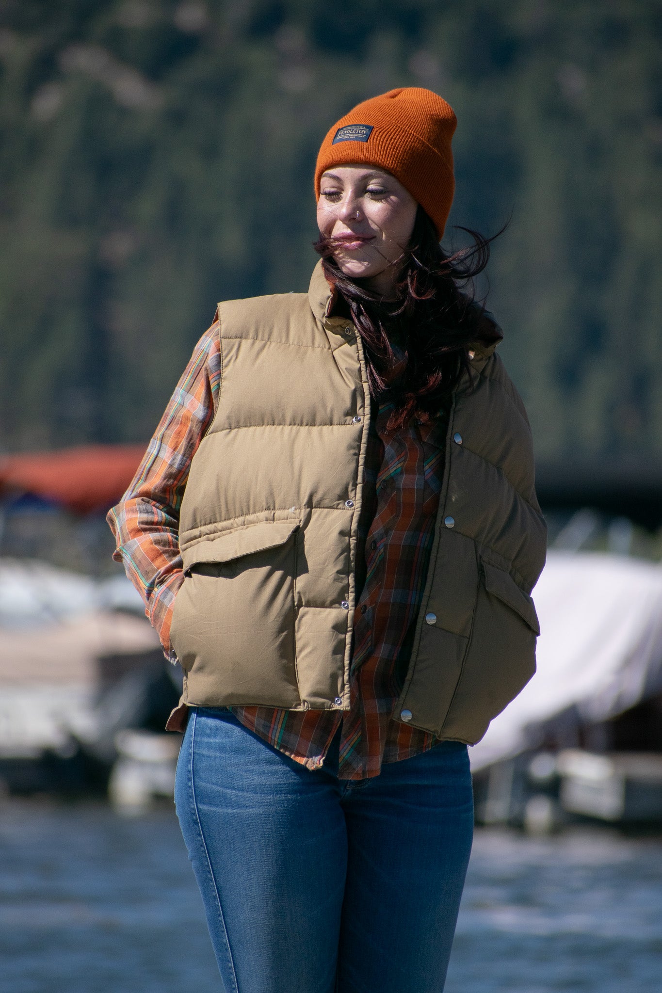 Reversible Tan and Burnt Orange Nylon Vest