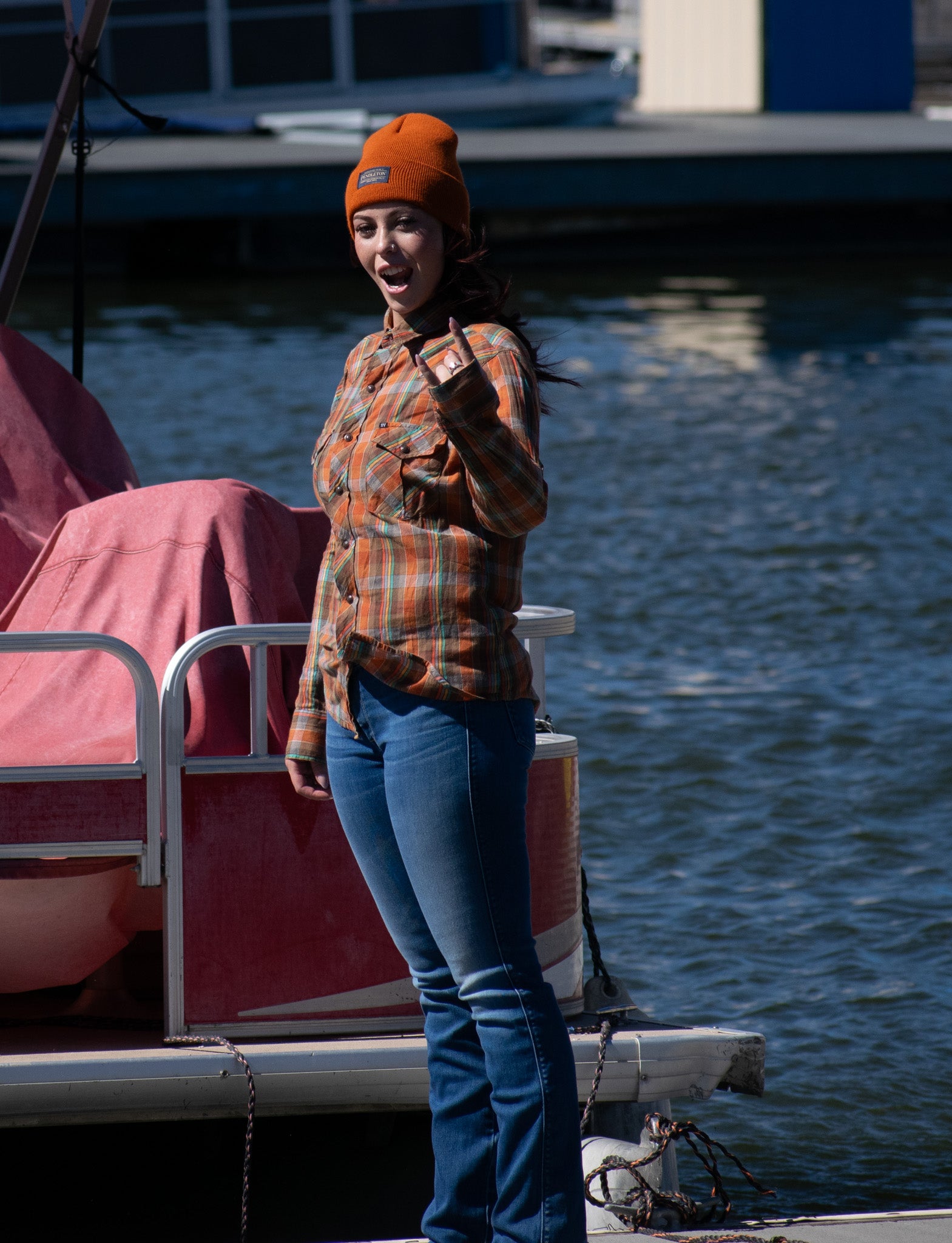 Wester Long Sleeve Flannel – Rusty Orange with Browns, Yellows & Greens, Salt Valley, Small.
