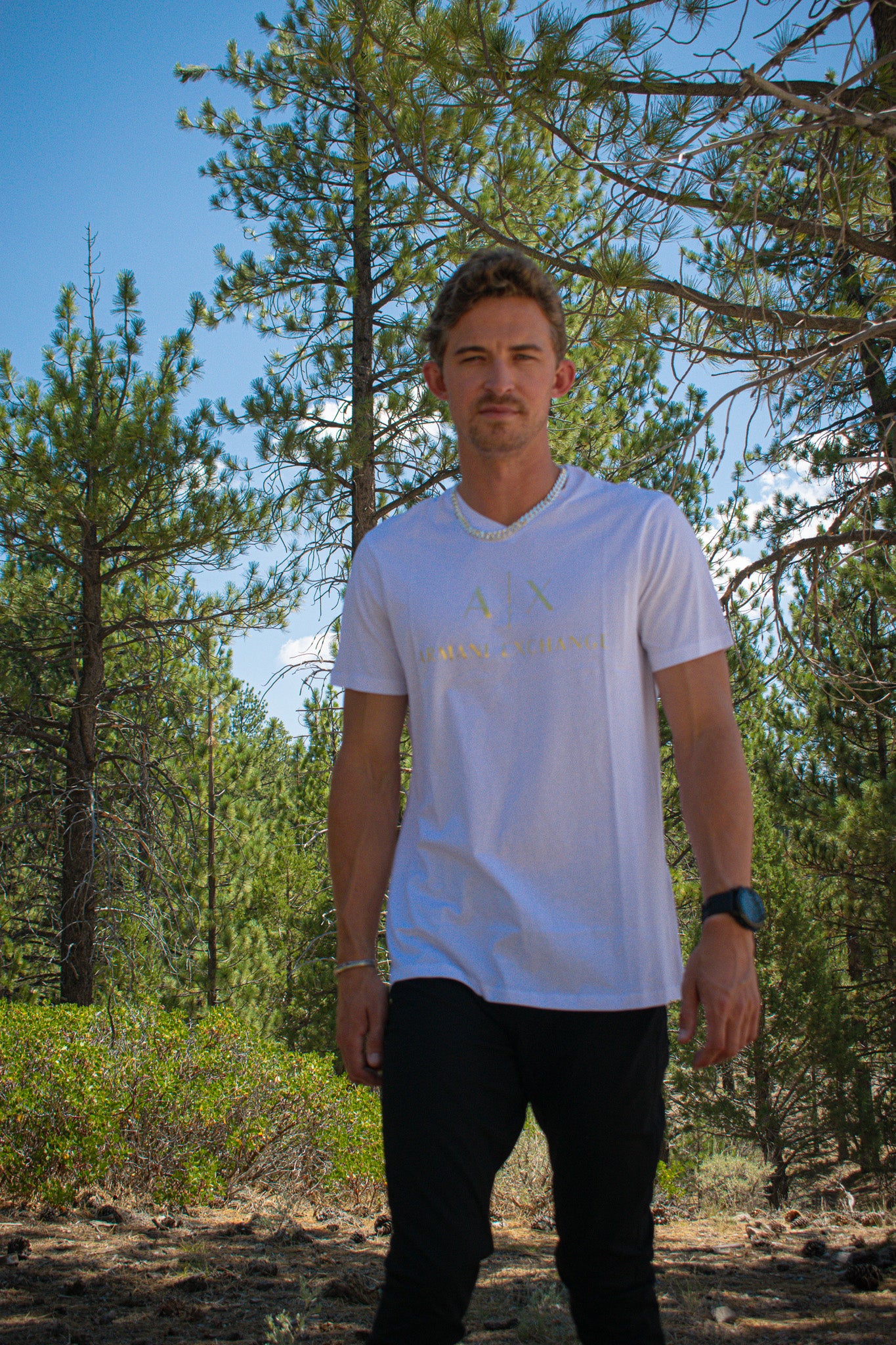 Armani Exchange Classic White v-neck Short Sleeve Tee-Shirt