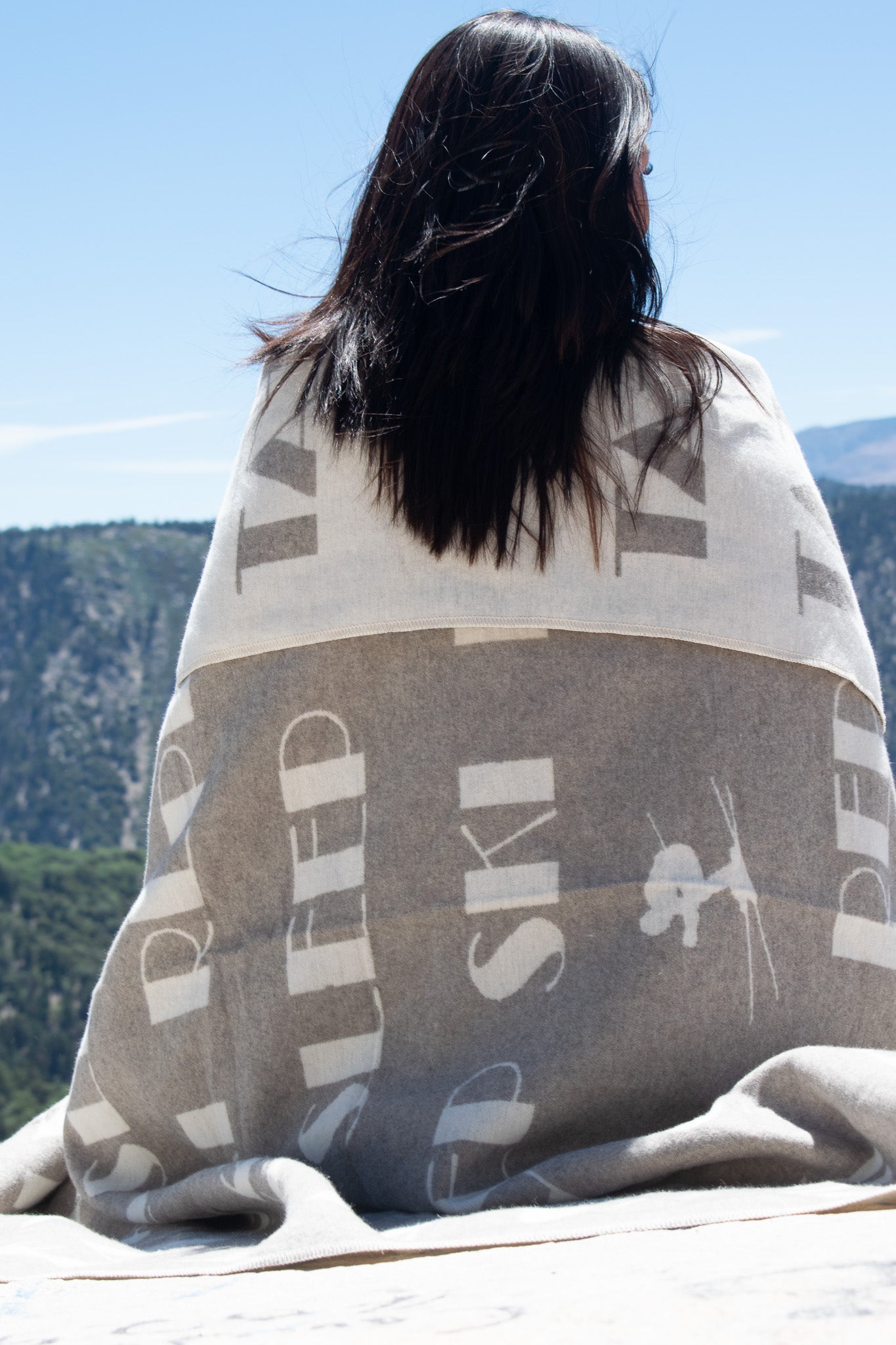 David Fussenegger Reversible Throw Blanket Grey & White "Sleep, Ski, Repeat" Design