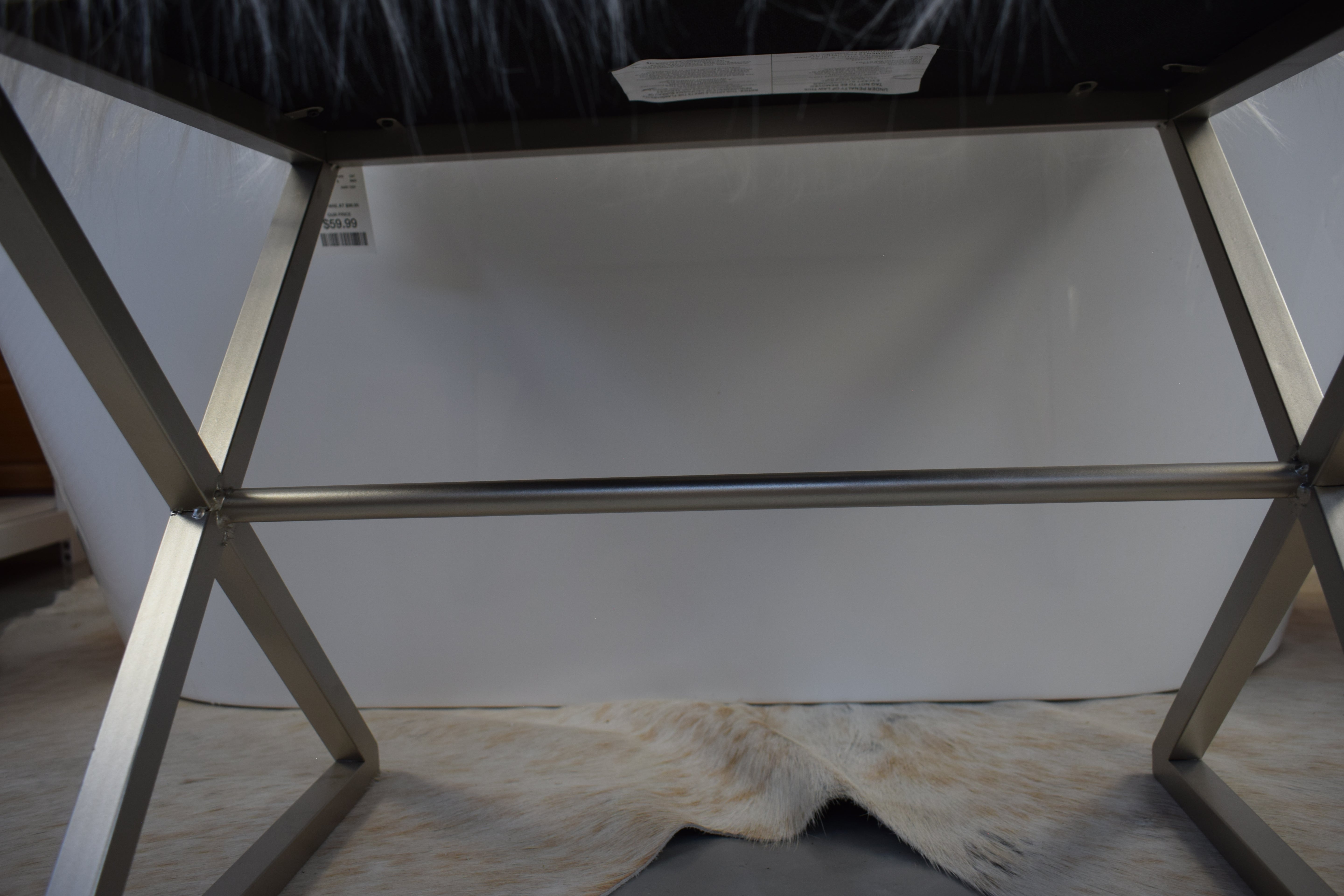White Fur Stool with Metal Frame