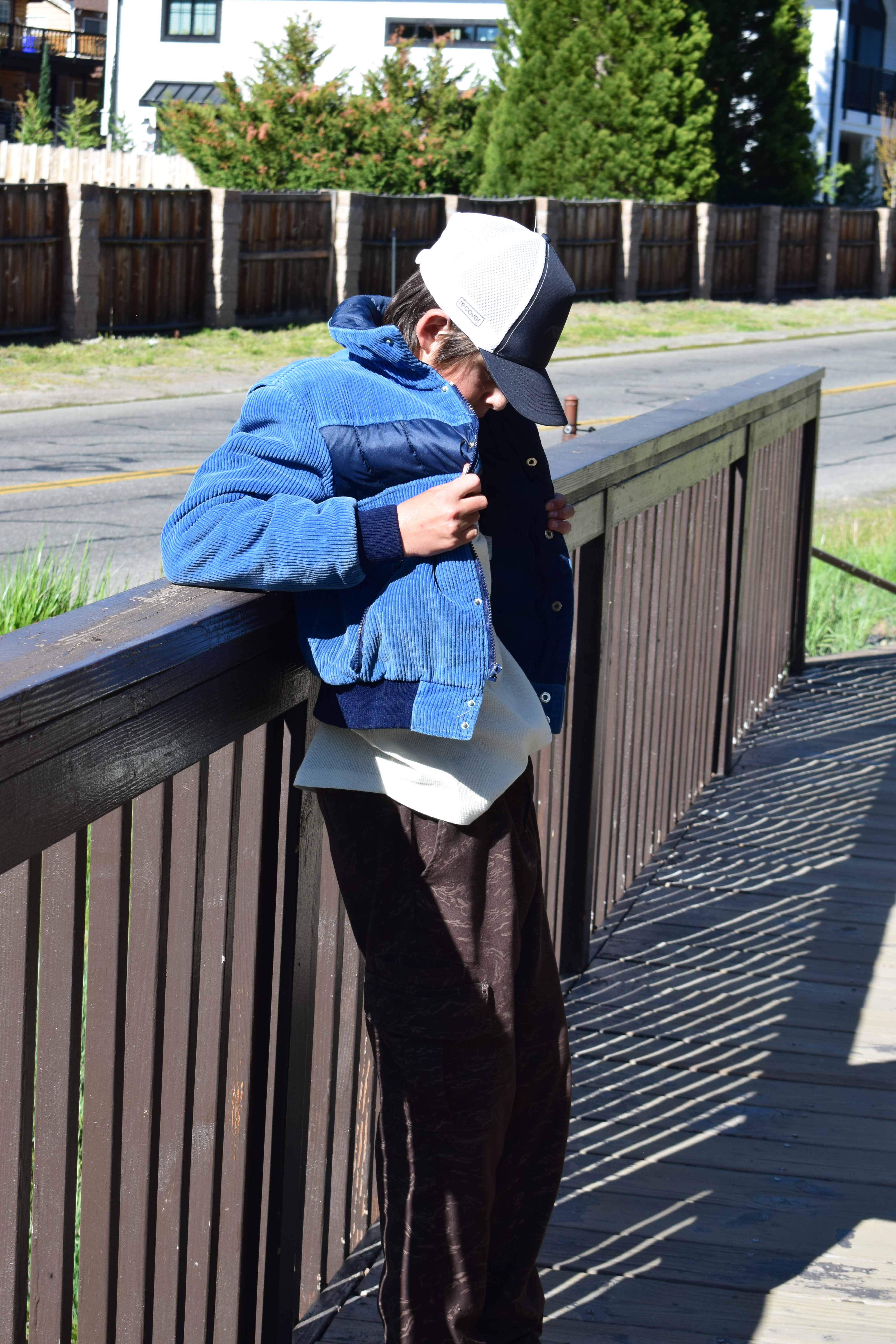 80s Dark Blue Corduroy Ski Jacket