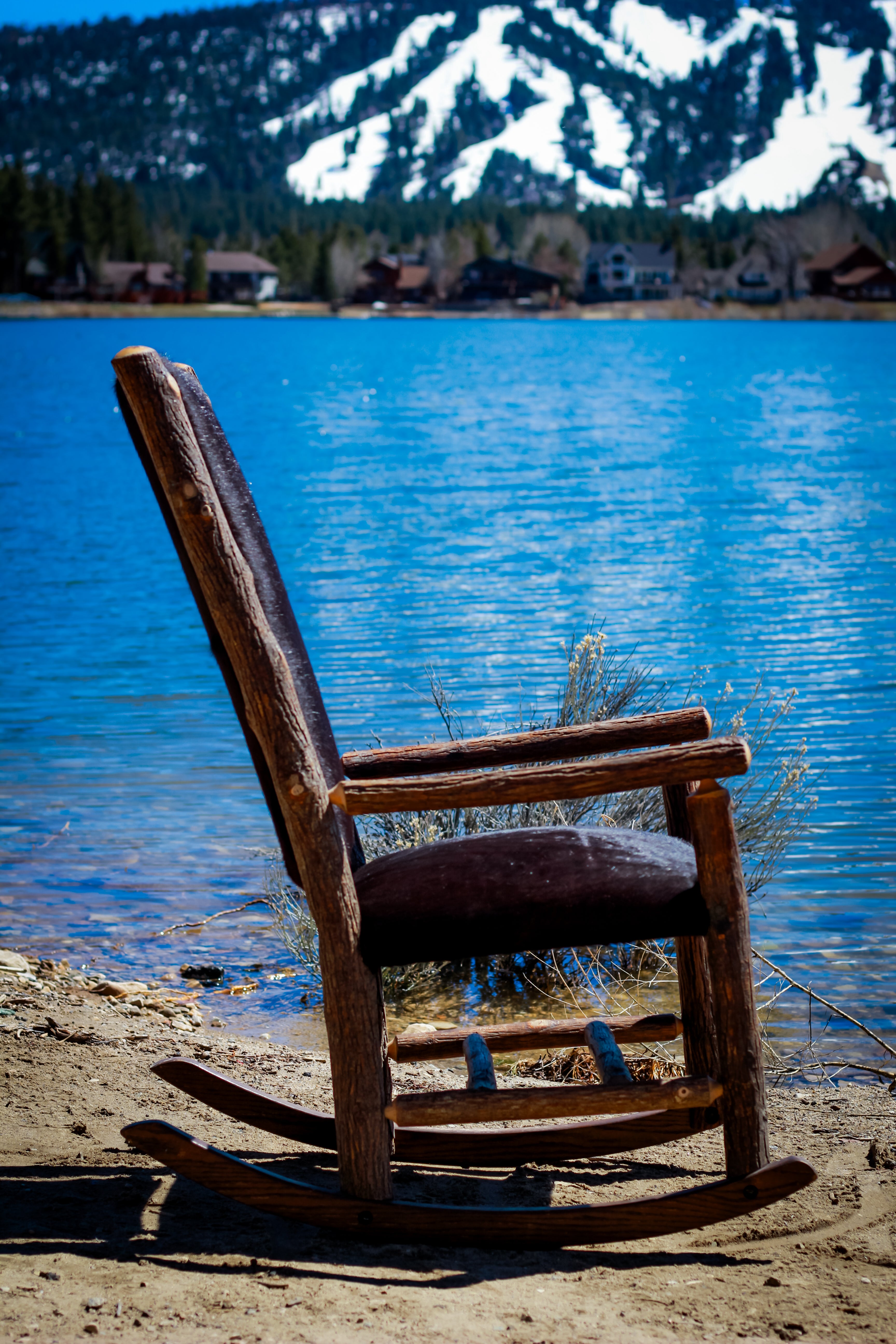 Custom Black Cowhide Upholstered Genuine Old Hickory Wood Rocking Chair