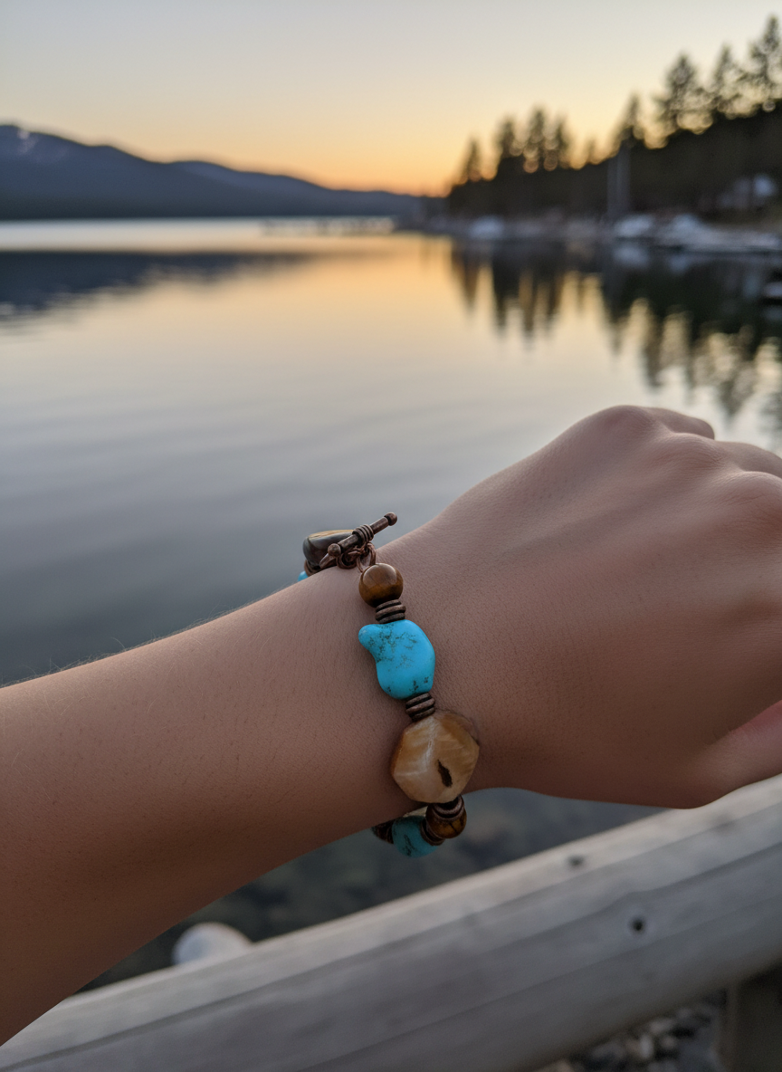 Faux Chunky Turquoise And Gemstone Beaded Bracelet