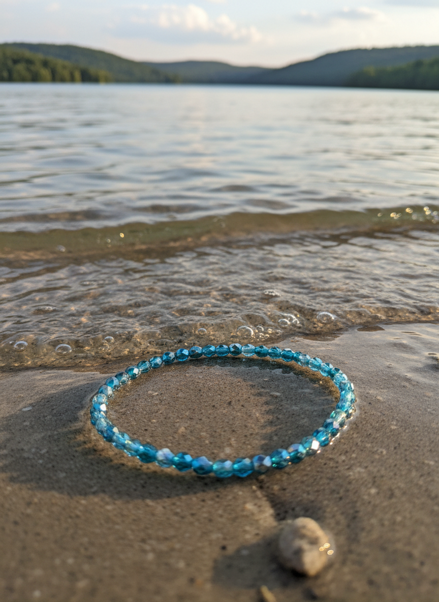 Teal Glass Beaded Stretch Bracelet