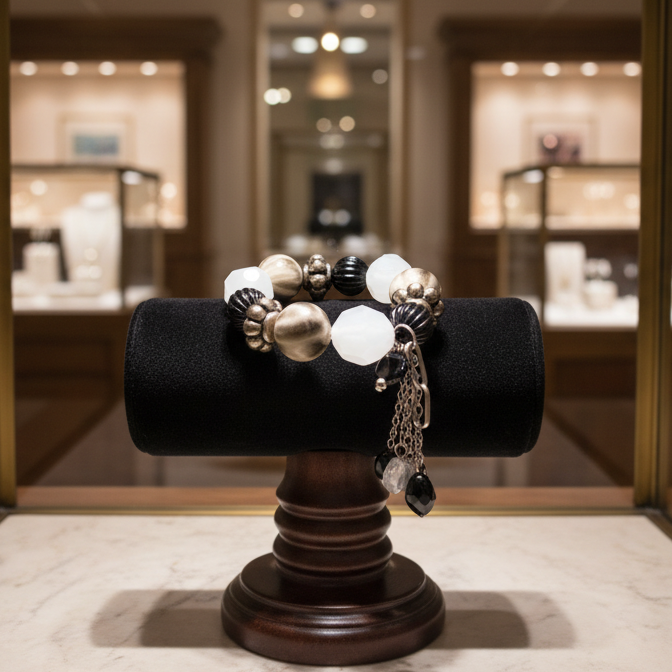 Stylish Chunky Retro Black and White Beaded Strech Bracelet