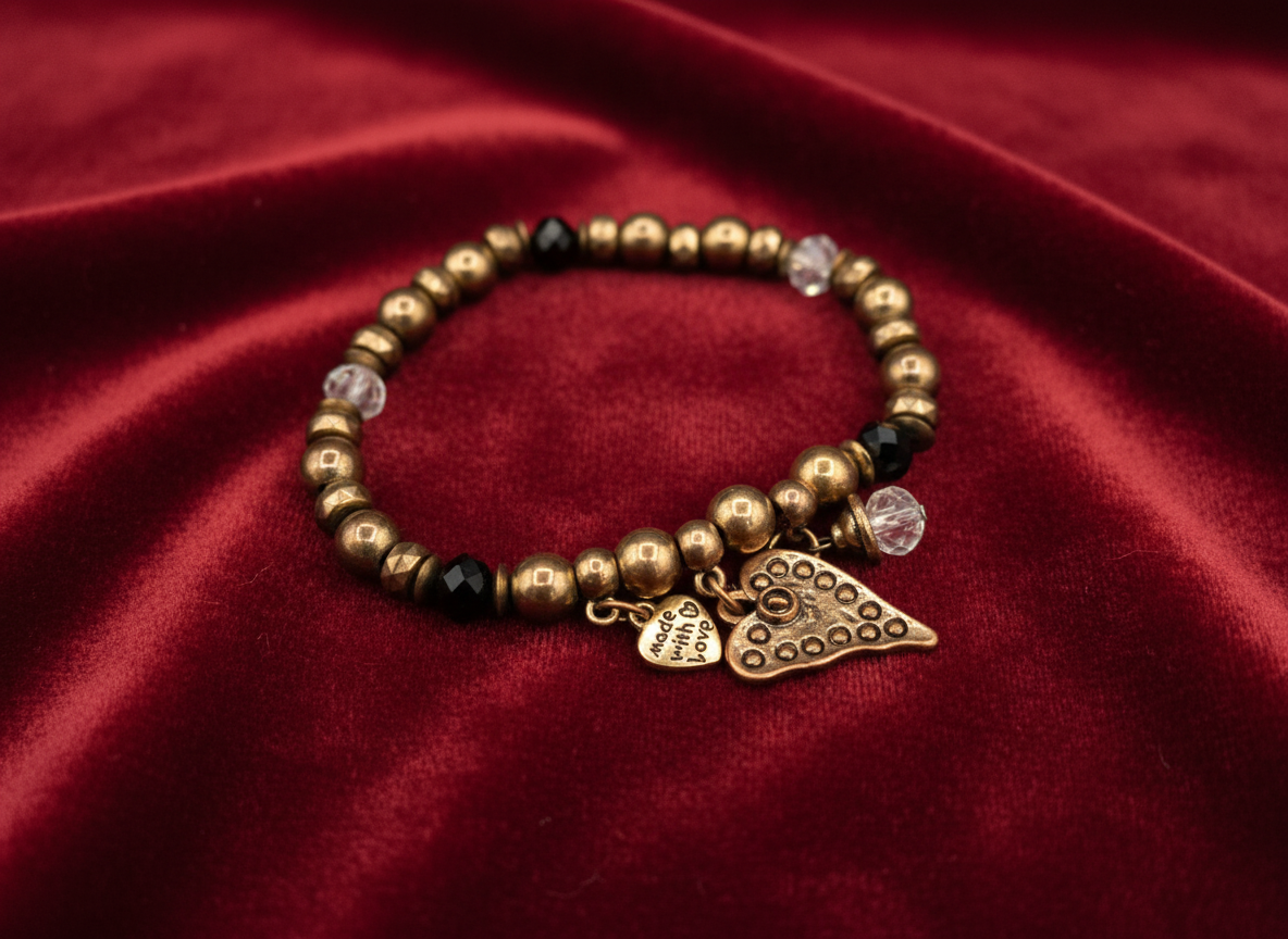 Beautiful Bronze Colored Beaded Charm Bracelet