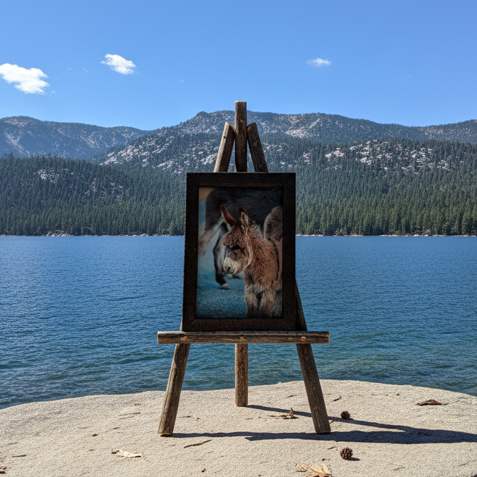 Original Photo of Burros in Big Bear California In Wooden Frame