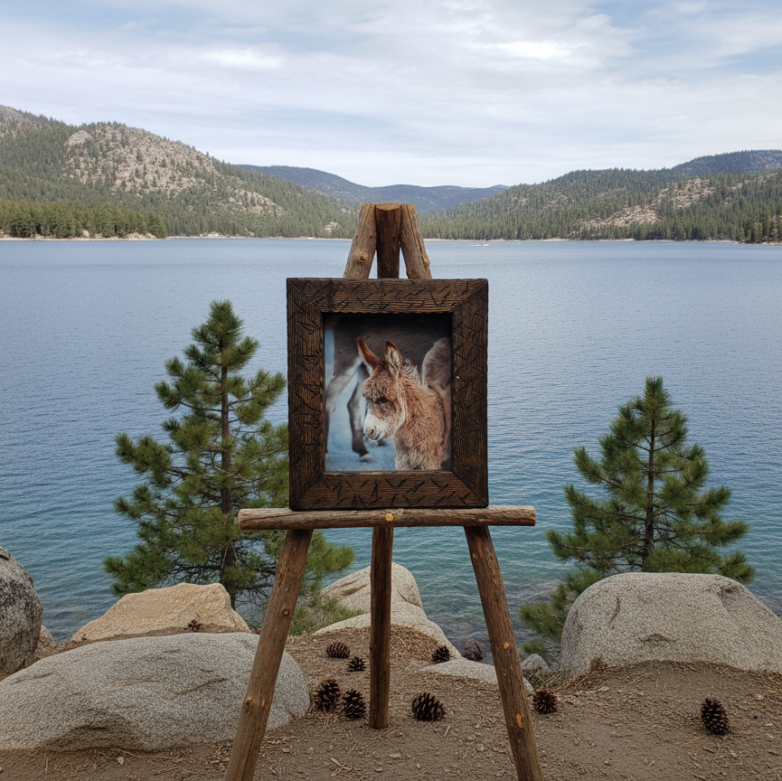Original Photo of Burros in Big Bear California In Wooden Frame