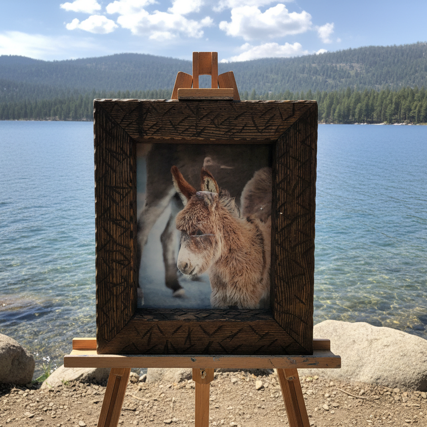 Original Photo of Burros in Big Bear California In Wooden Frame