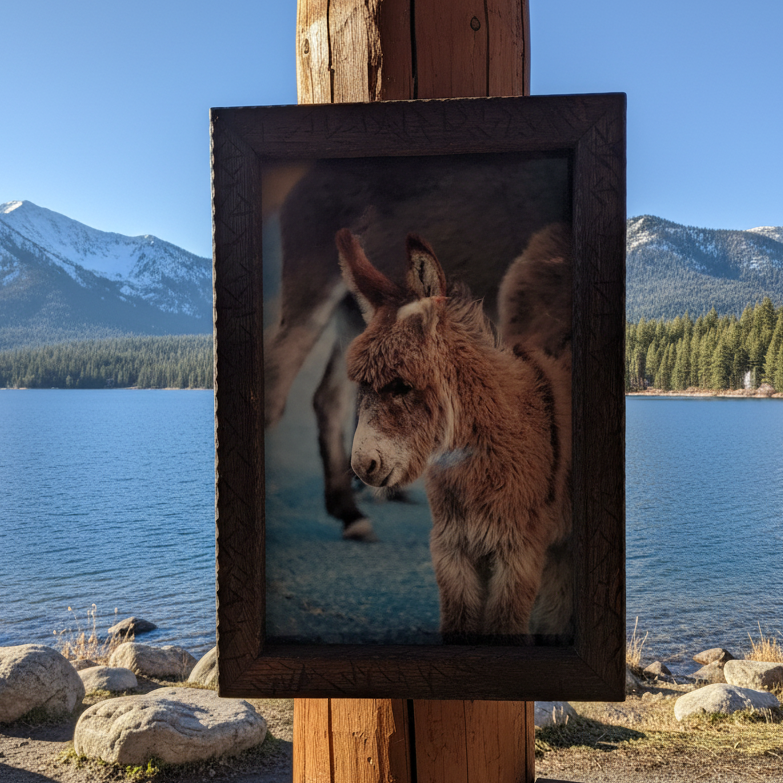 Original Photo of Burros in Big Bear California In Wooden Frame