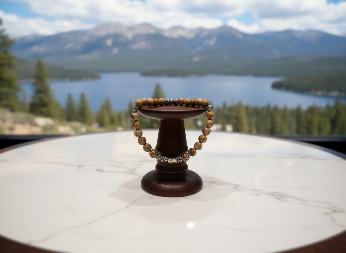 Genuine Jasper With Stainless Steel Beaded Bracelet