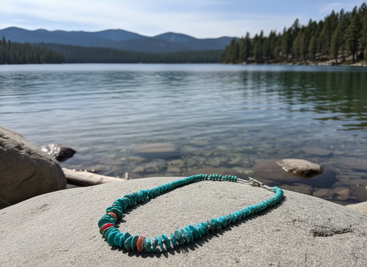 Ethnic Block Turquoise Bead Necklace