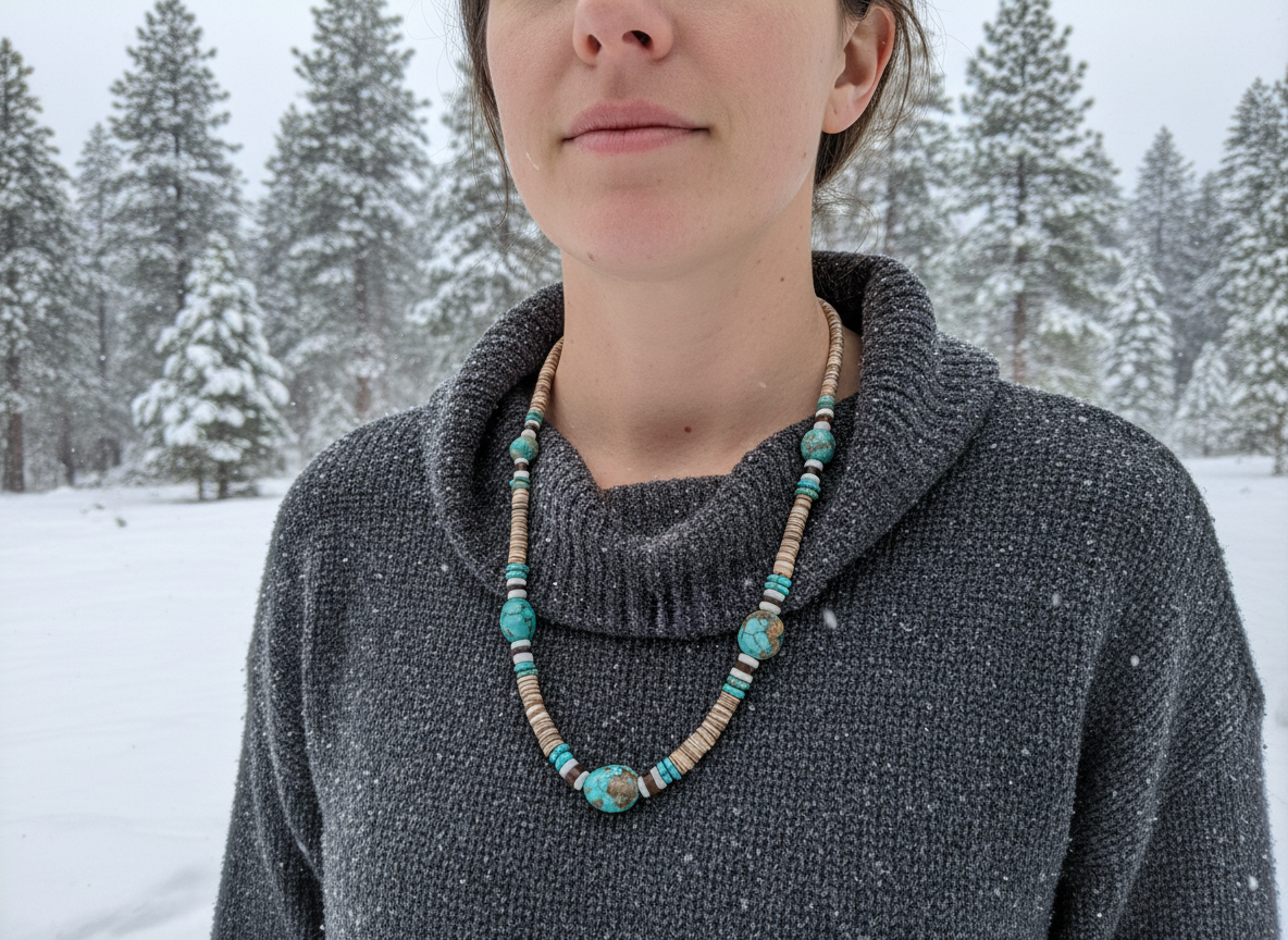 Vintage Large Nugget-Style Turquoise Beads With White Shell Heishi Beads