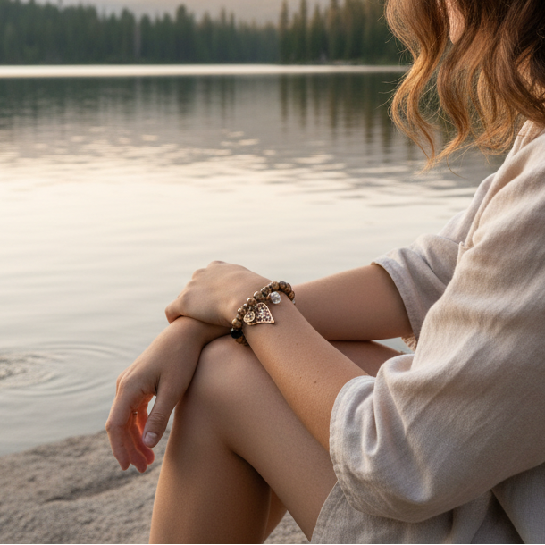 Beautiful Bronze Colored Beaded Charm Bracelet