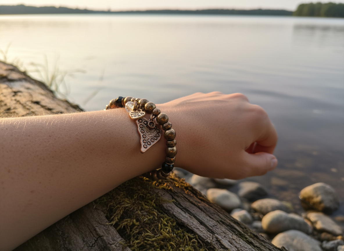 Beautiful Bronze Colored Beaded Charm Bracelet
