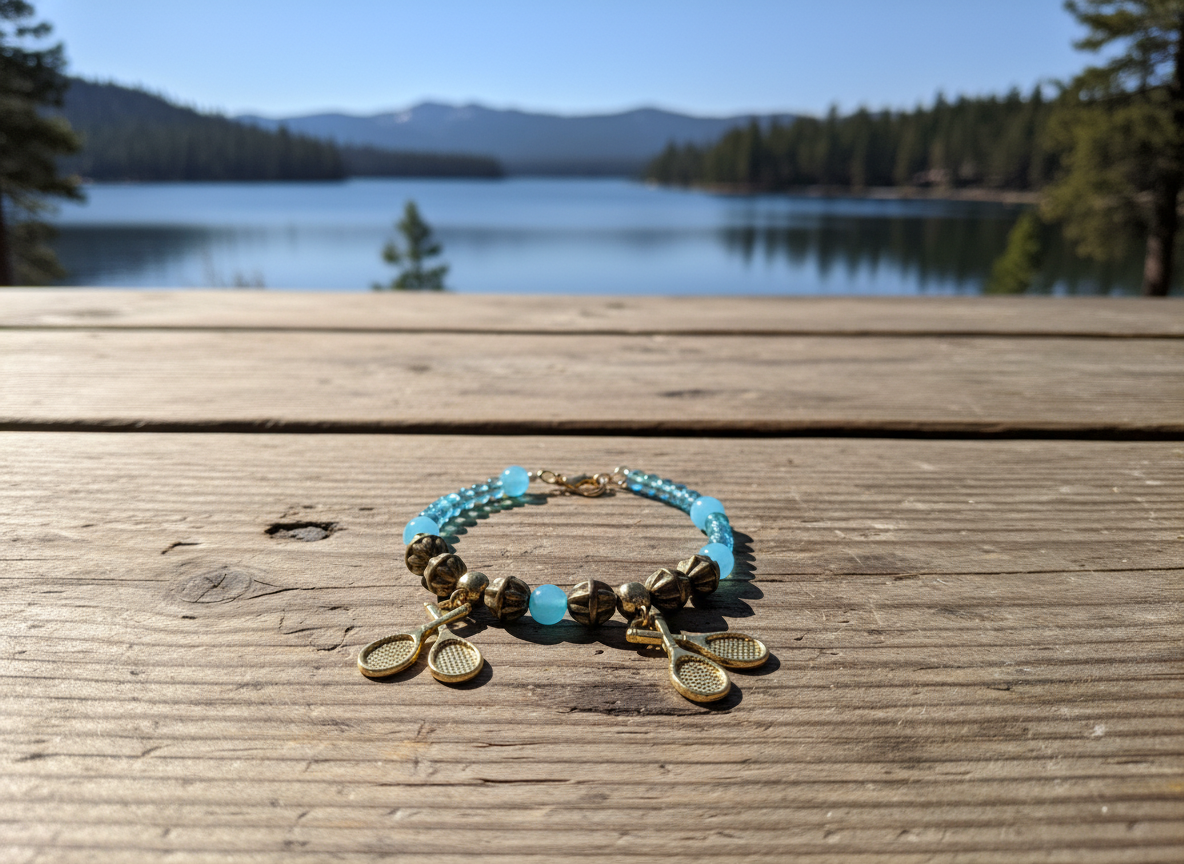Beaded Tennis Racket Charm Bracelet