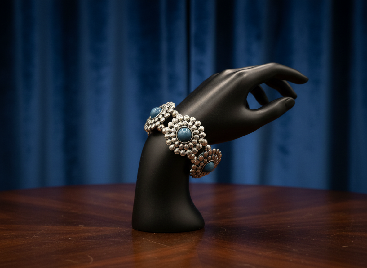 Stunning Western Style Blue Stone Silver Plated Strech Bracelet