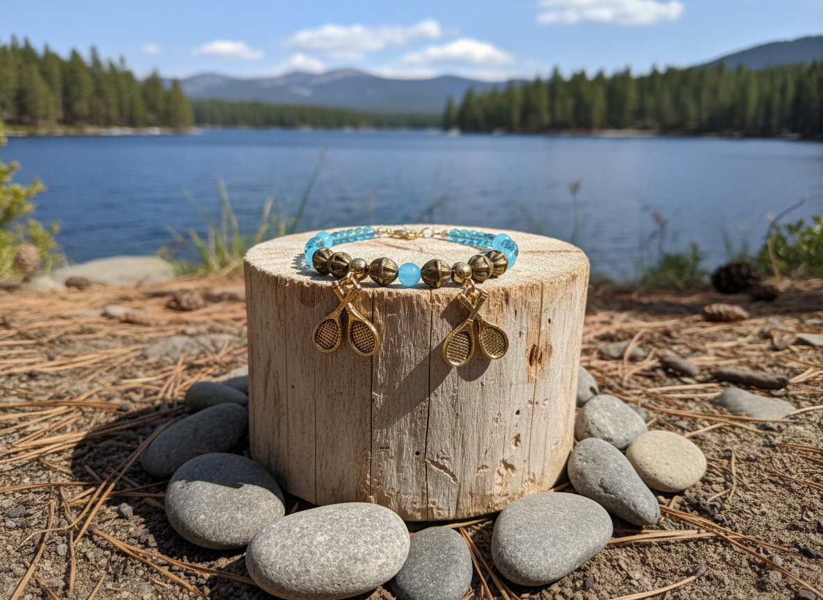 Beaded Tennis Racket Charm Bracelet