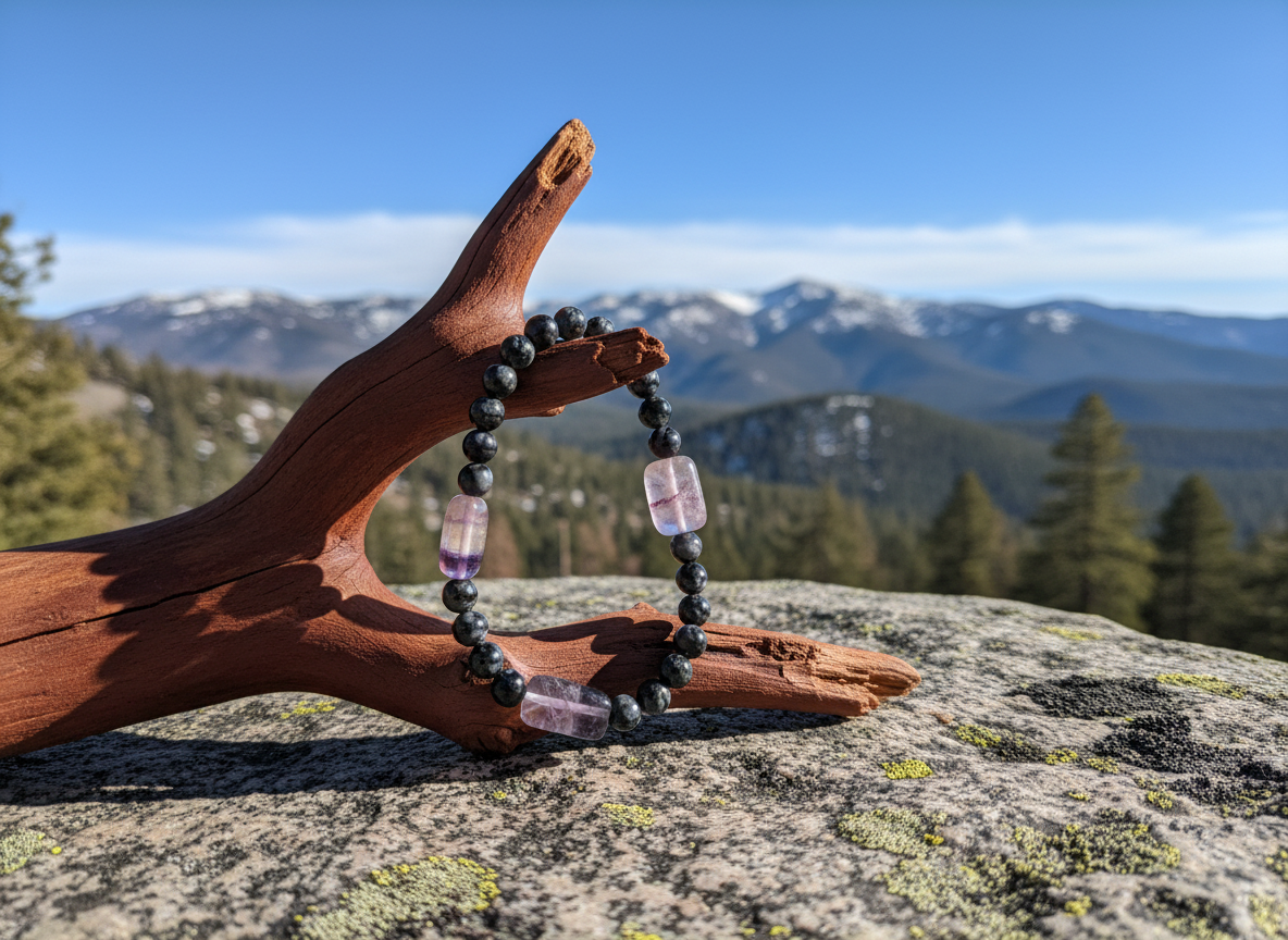 Snowflake Obsidian Stretch Bracelet With Fluorite Beads